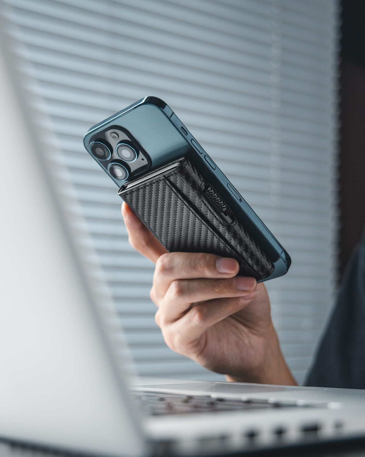 VULKIT Slim Wallets Wallet Leather Card Holder Pop-Up Phone Case Carbon DEMO