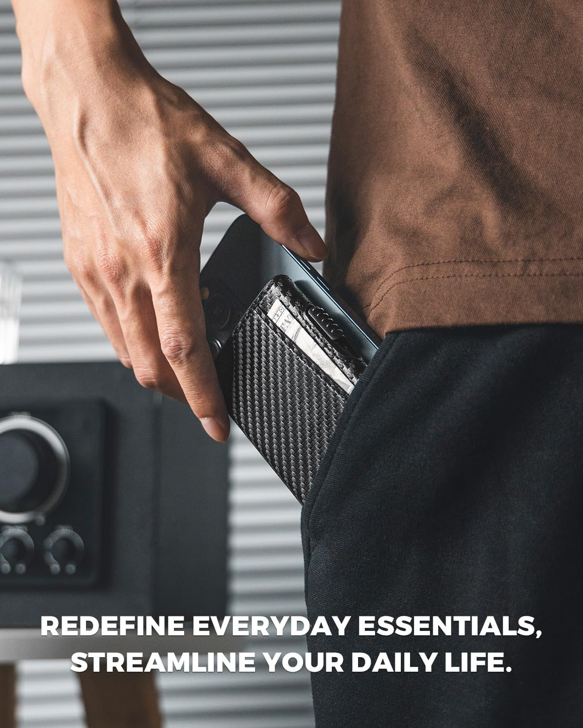 VULKIT Slim Wallets Wallet Leather Card Holder Pop-Up Phone Case Carbon DEMO