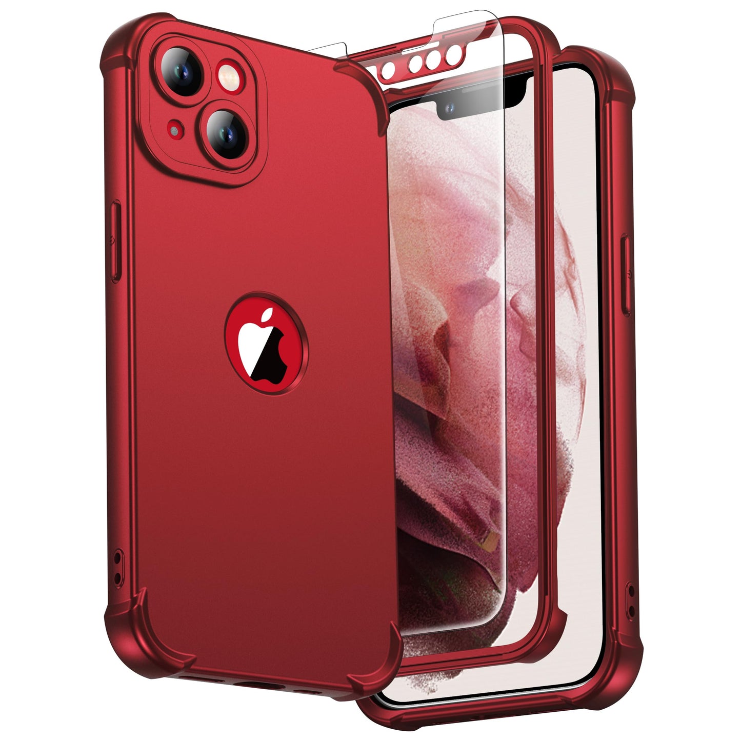 ORETECH Phone Case with Tempered Glass Screen Protector for iPhone 13 Red DEMO