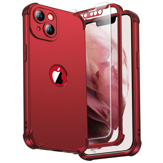 ORETECH Phone Case with Tempered Glass Screen Protector for iPhone 13 Red DEMO