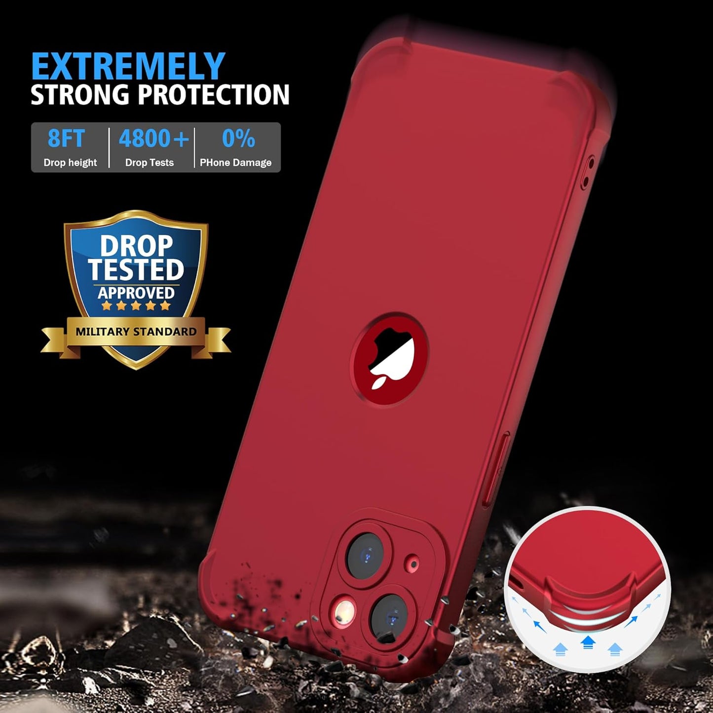 ORETECH Phone Case with Tempered Glass Screen Protector for iPhone 13 Red DEMO