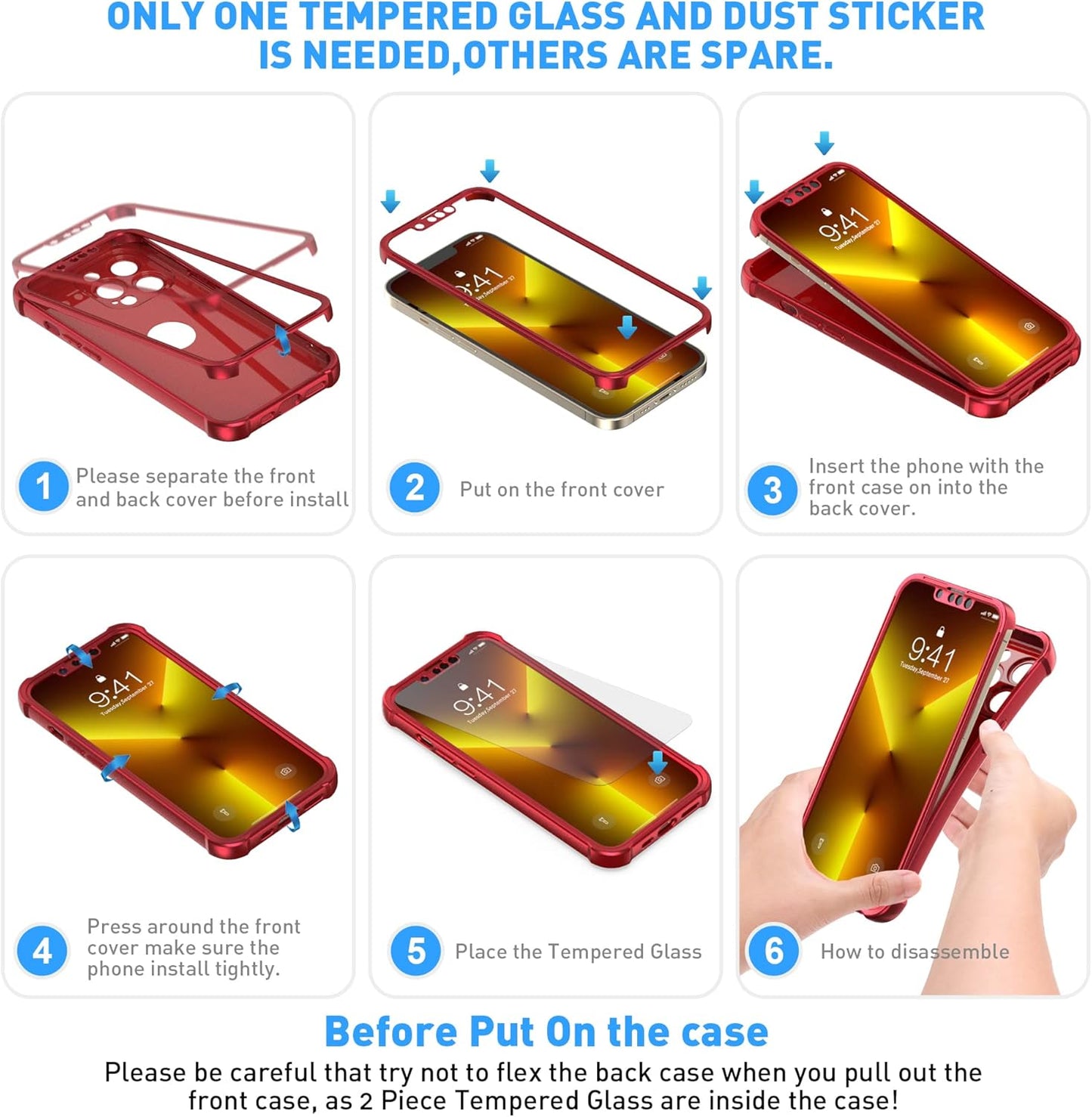 ORETECH Phone Case with Tempered Glass Screen Protector for iPhone 13 Red DEMO