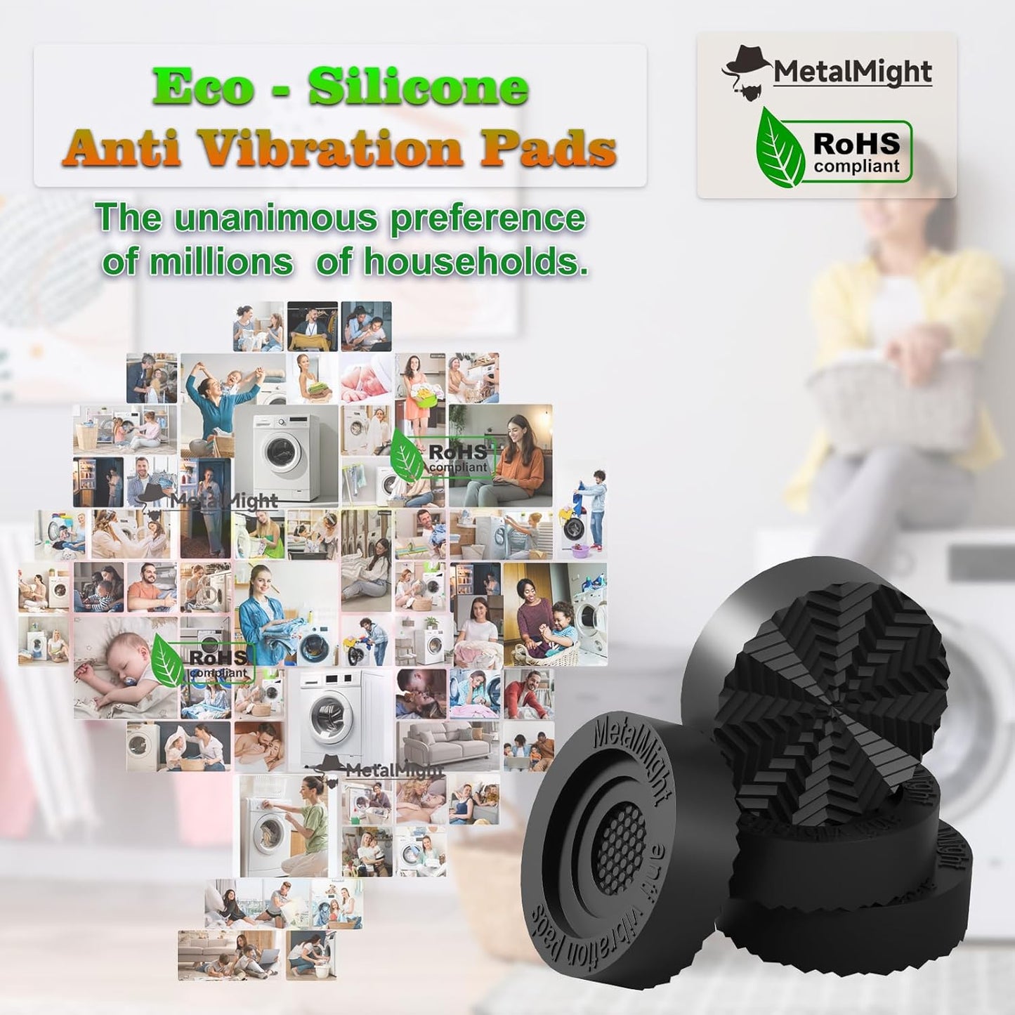 MetalMight Universal Anti-Vibration Pads for Washing Machine Eco-Friendly NEW