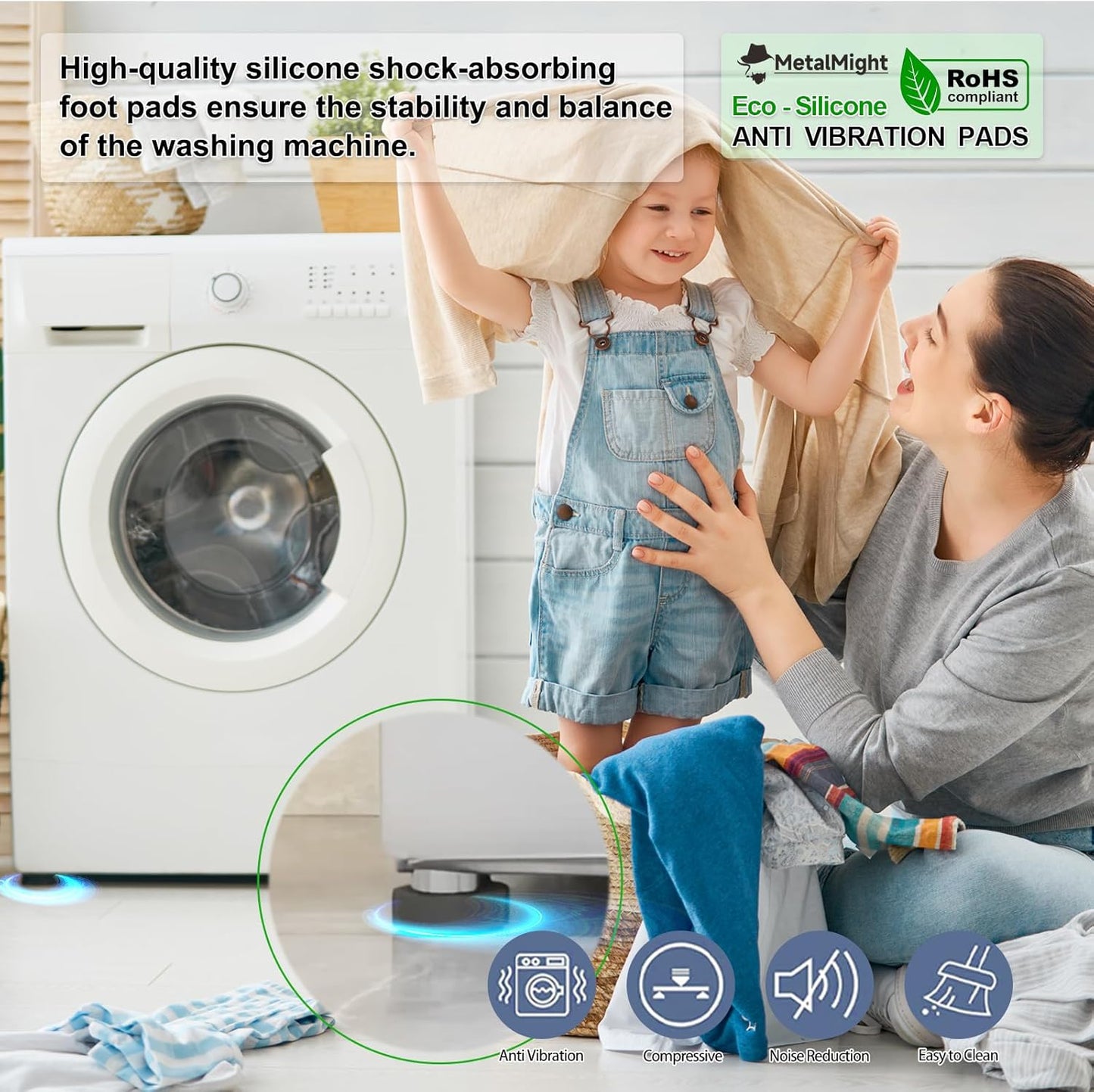 MetalMight Universal Anti-Vibration Pads for Washing Machine Eco-Friendly NEW