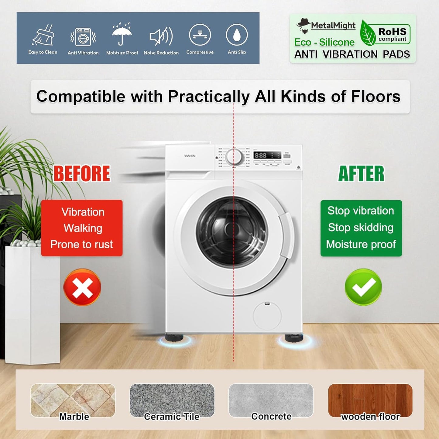 MetalMight Universal Anti-Vibration Pads for Washing Machine Eco-Friendly NEW