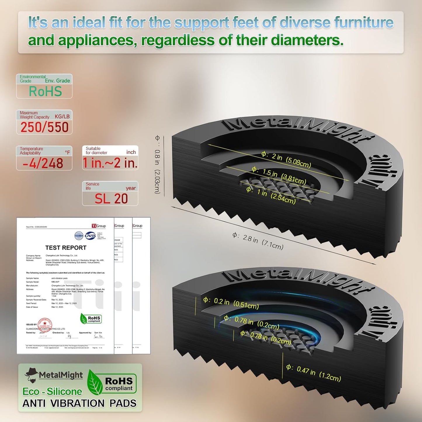 MetalMight Universal Anti-Vibration Pads for Washing Machine Eco-Friendly NEW