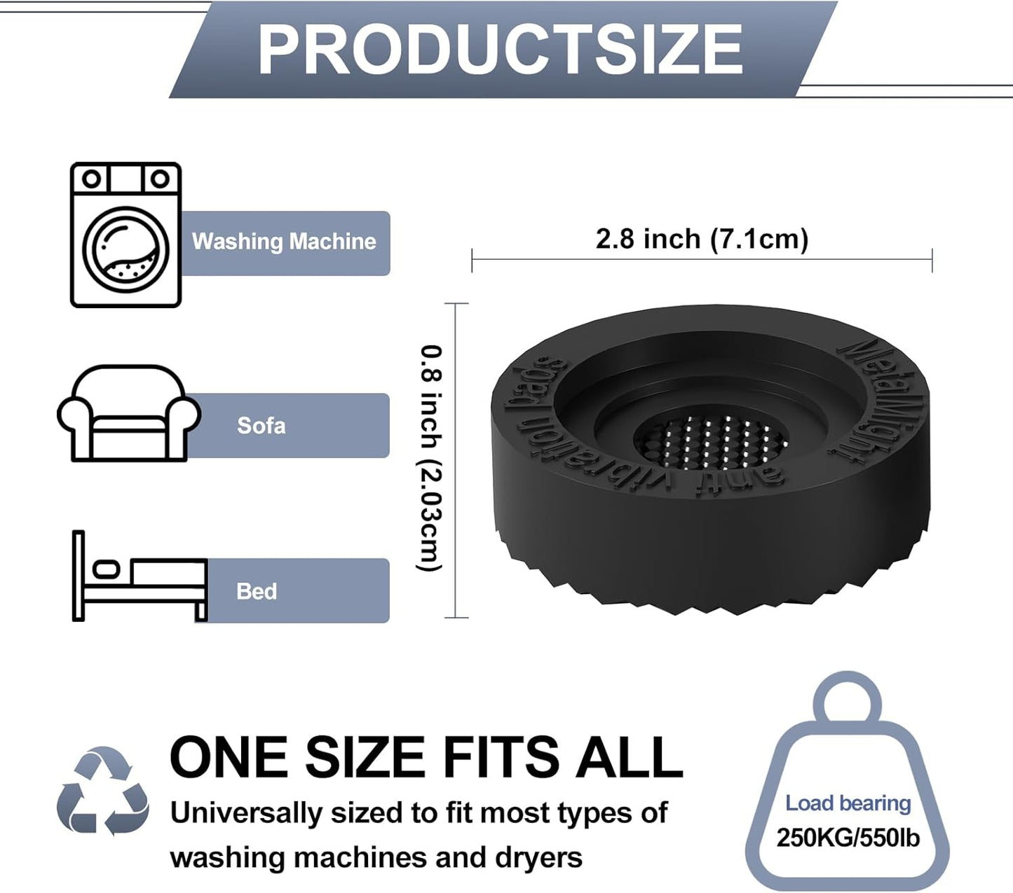 MetalMight Universal Anti-Vibration Pads for Washing Machine Eco-Friendly NEW