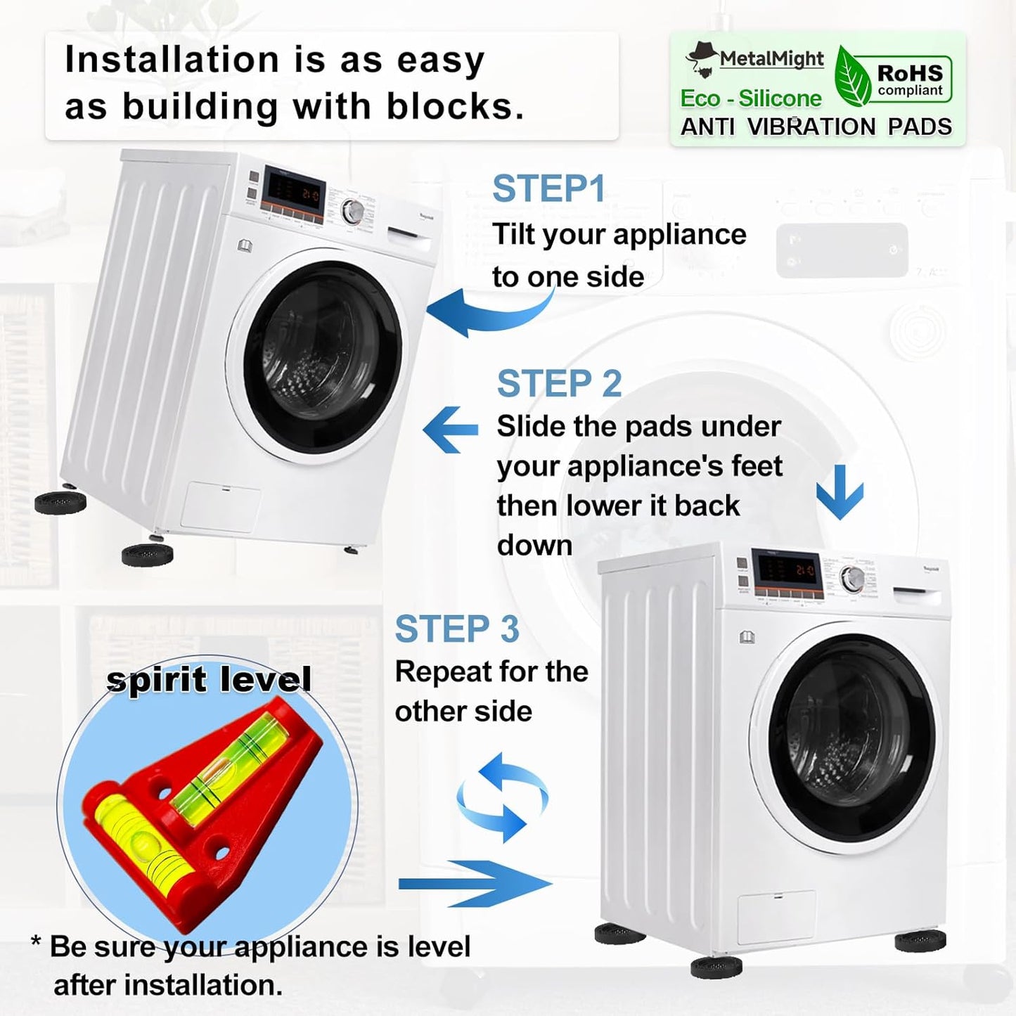 MetalMight Universal Anti-Vibration Pads for Washing Machine Eco-Friendly NEW