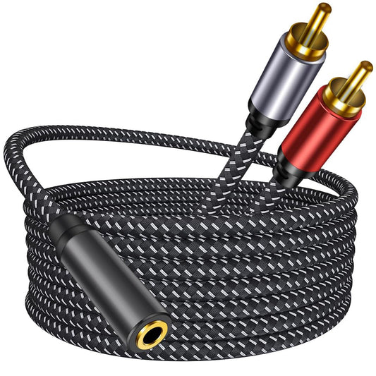 High-Quality 3.5mm Cables to 2 RCA Male Audio Cable, Braided Shielded, 1 NEW