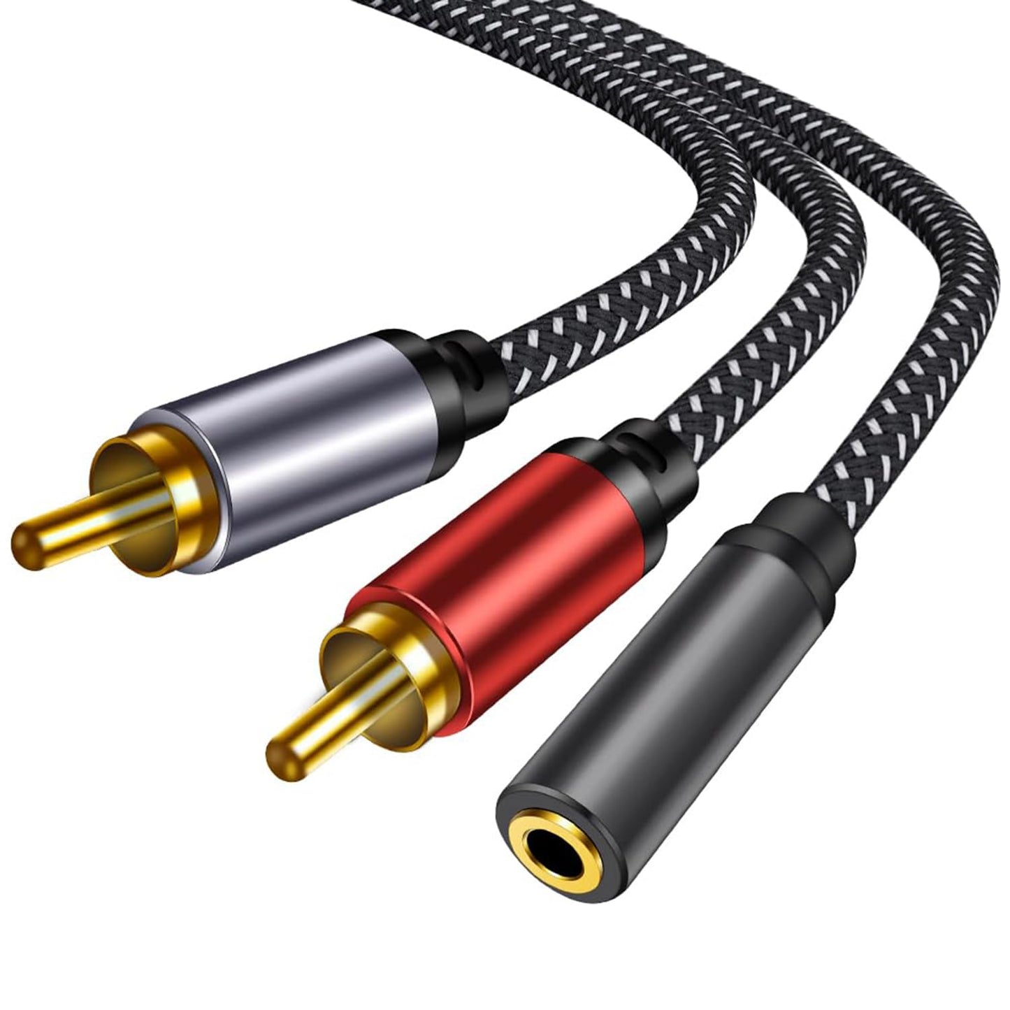 High-Quality 3.5mm Cables to 2 RCA Male Audio Cable, Braided Shielded, 1 NEW