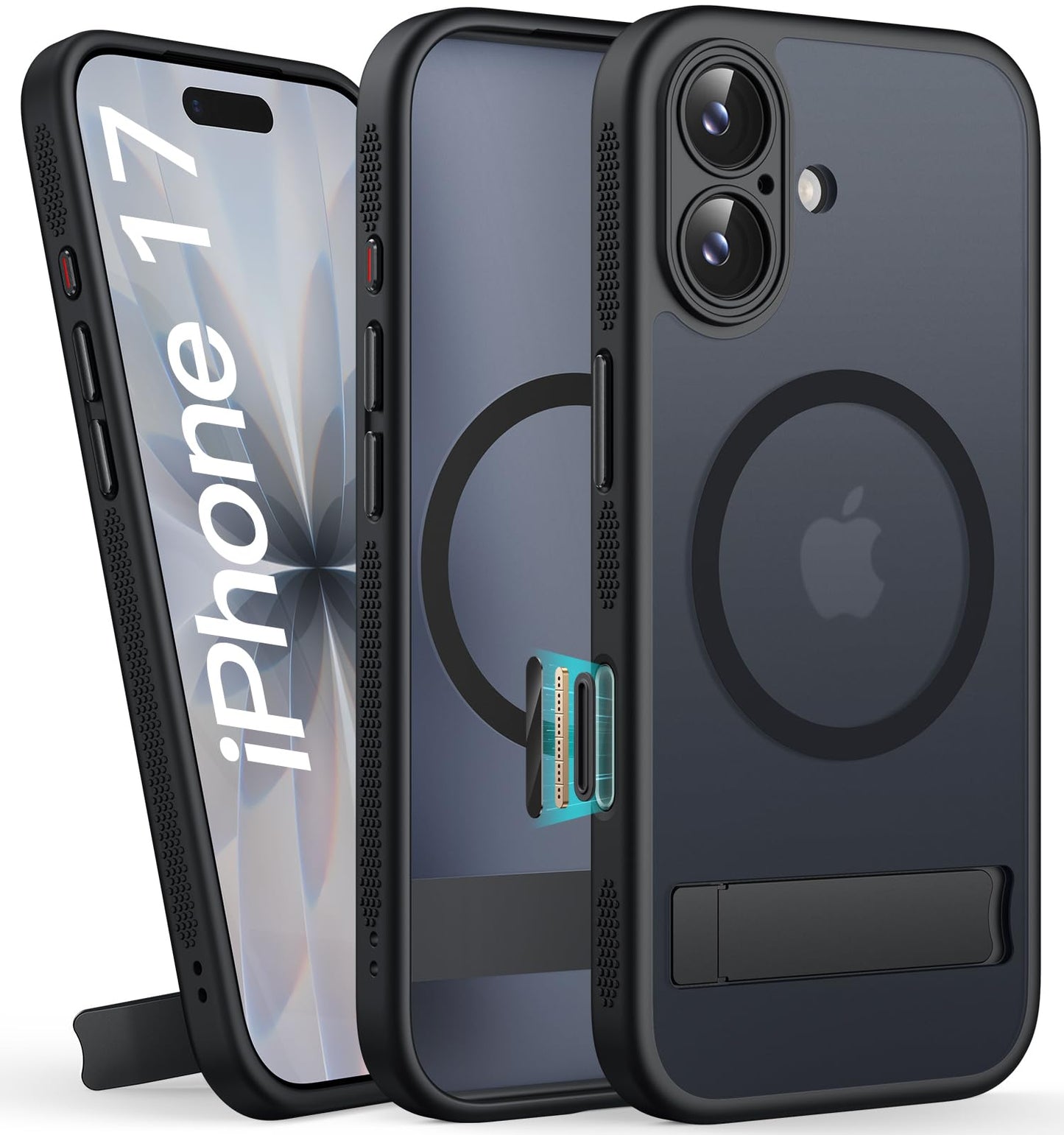 SIXBOX Magnetic Phone Case with Stand & Camera Button for iPhone 17 Black DEMO