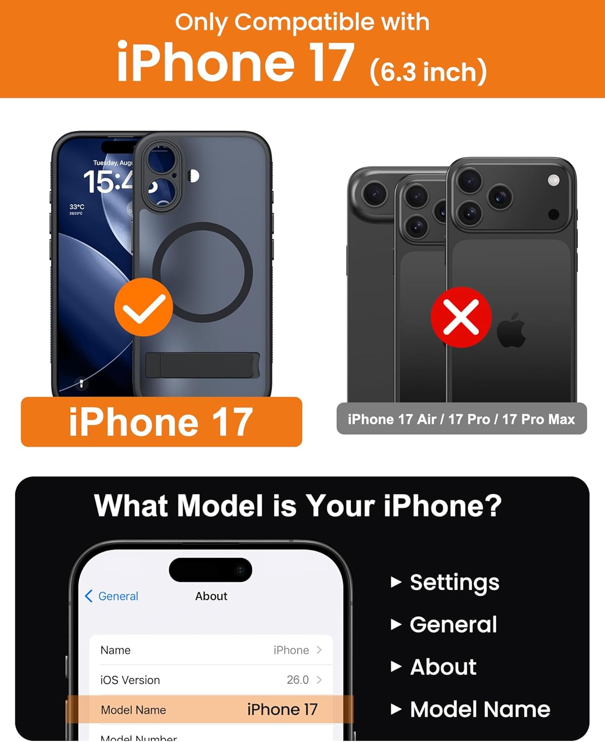 SIXBOX Magnetic Phone Case with Stand & Camera Button for iPhone 17 Black DEMO