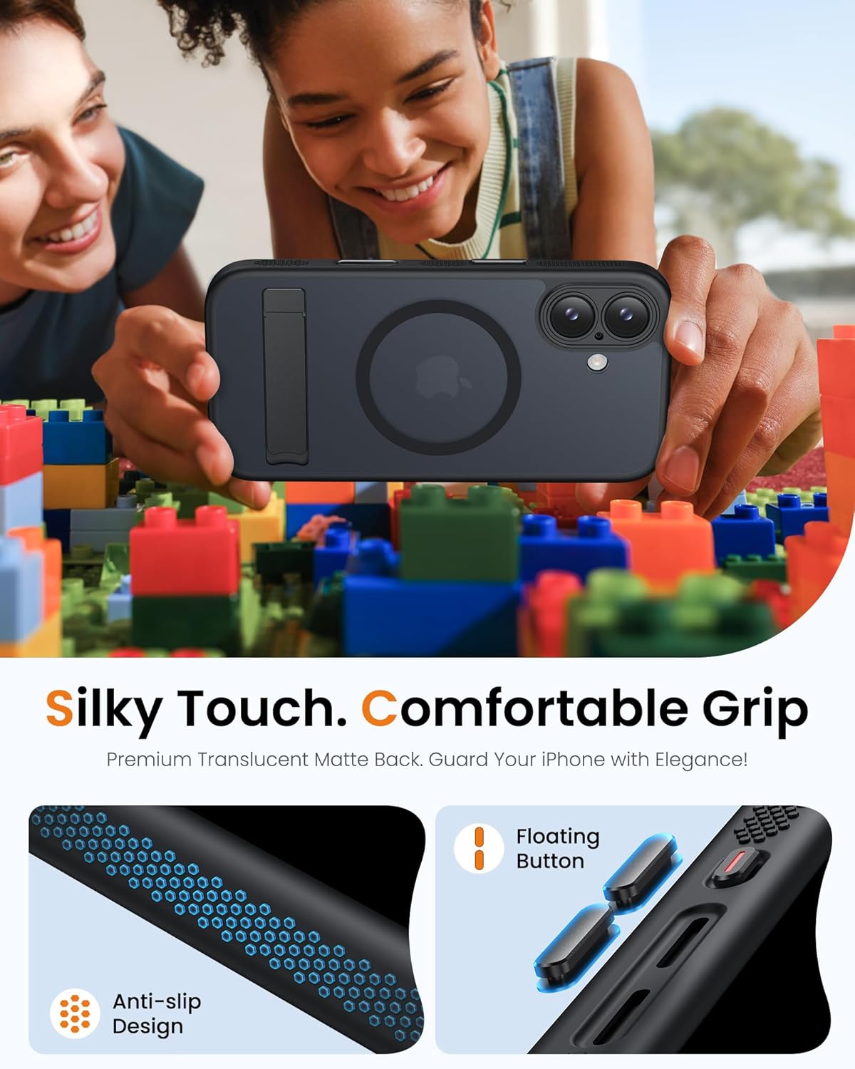 SIXBOX Magnetic Phone Case with Stand & Camera Button for iPhone 17 Black DEMO