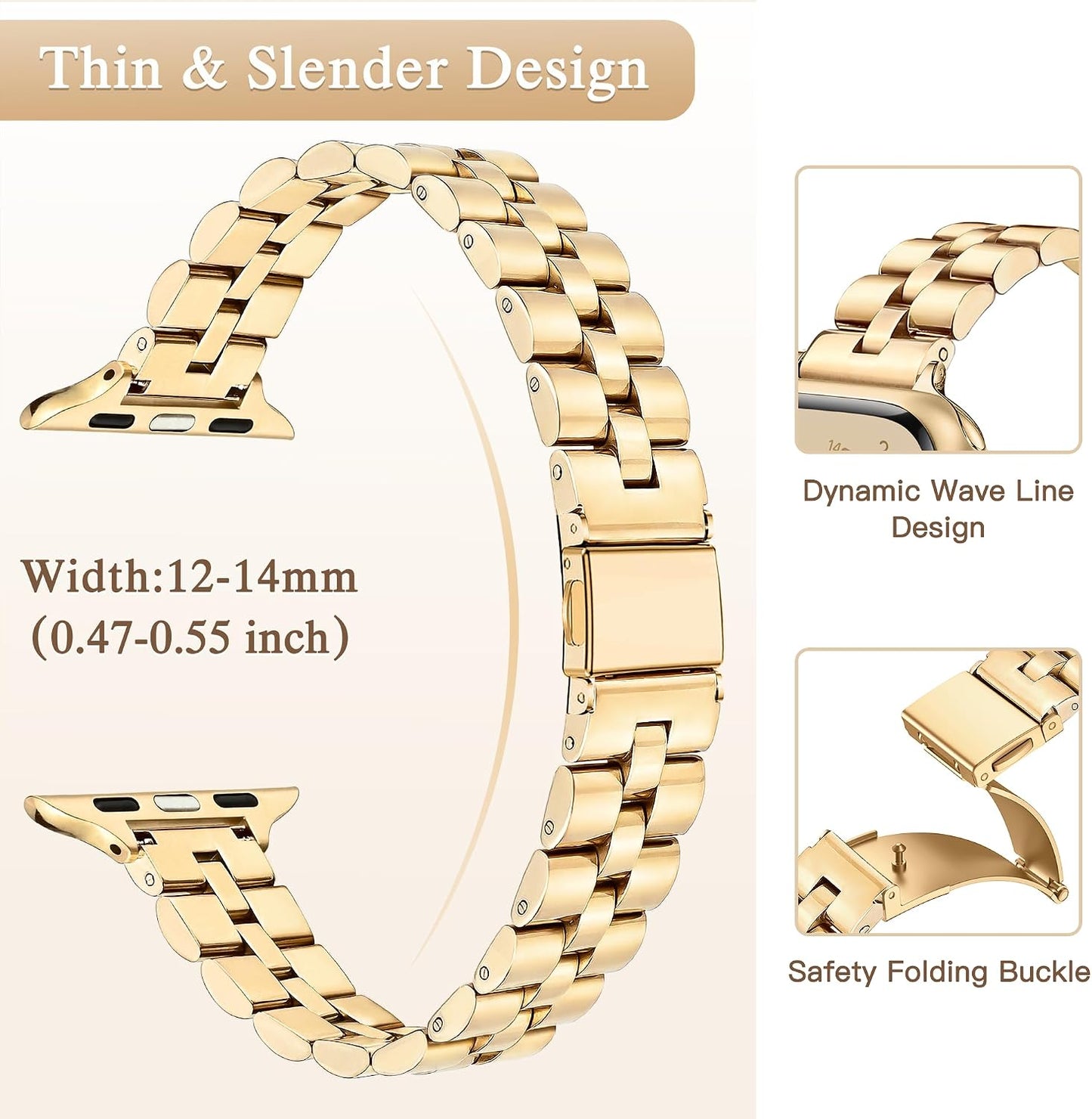 Stylish Stainless Steel Soft Case Smartwatch Replacement Bands in Gold NEW