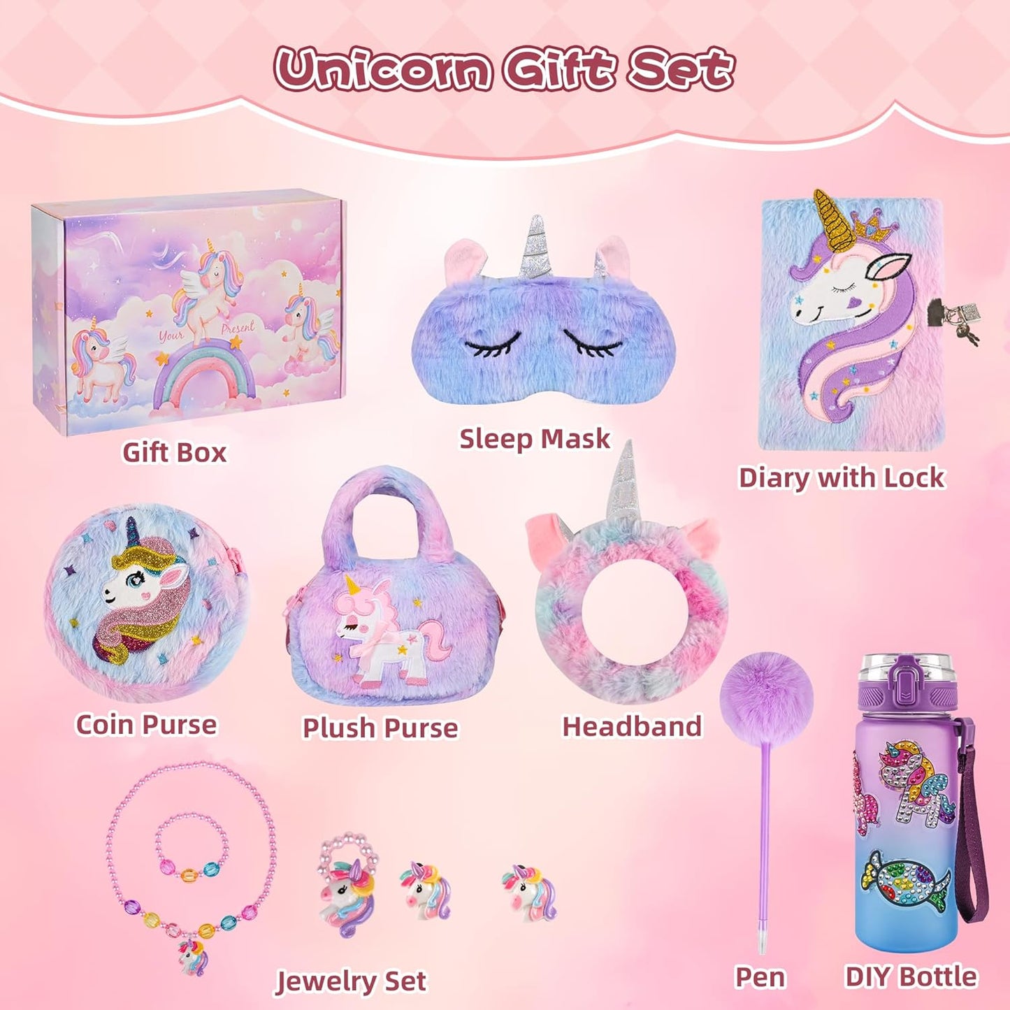 Enchanting Unicorn-Inspired Makeup & Jewelry Gift Set in Pink Purple NEW