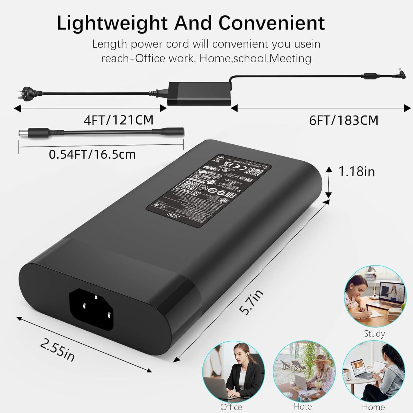 200W Laptop Charger AC Adapter for HP Pavilion Gaming Laptops in Black DEMO