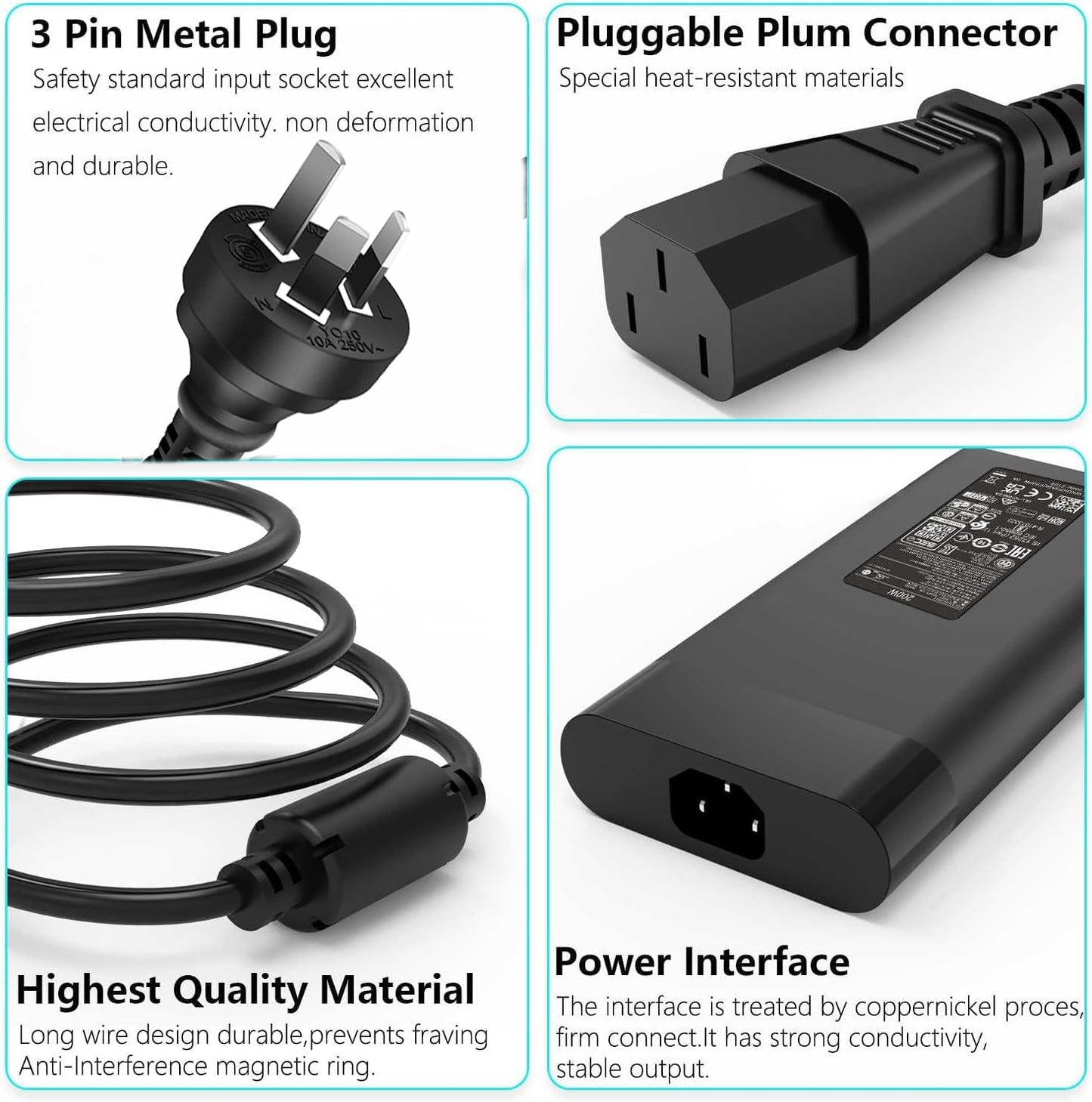200W Laptop Charger AC Adapter for HP Pavilion Gaming Laptops in Black DEMO