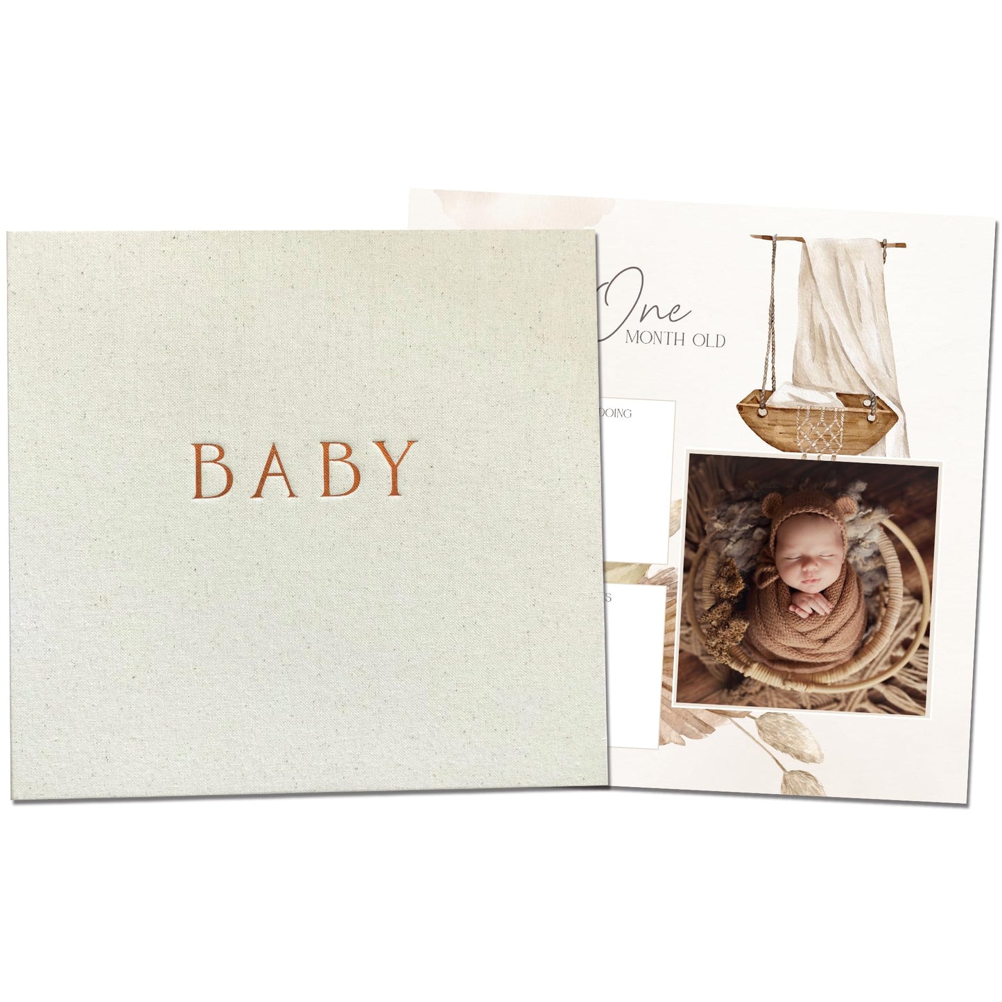 Peachly Minimalist First Year Baby Memory Book Keepsake Natural Linen Size NEW