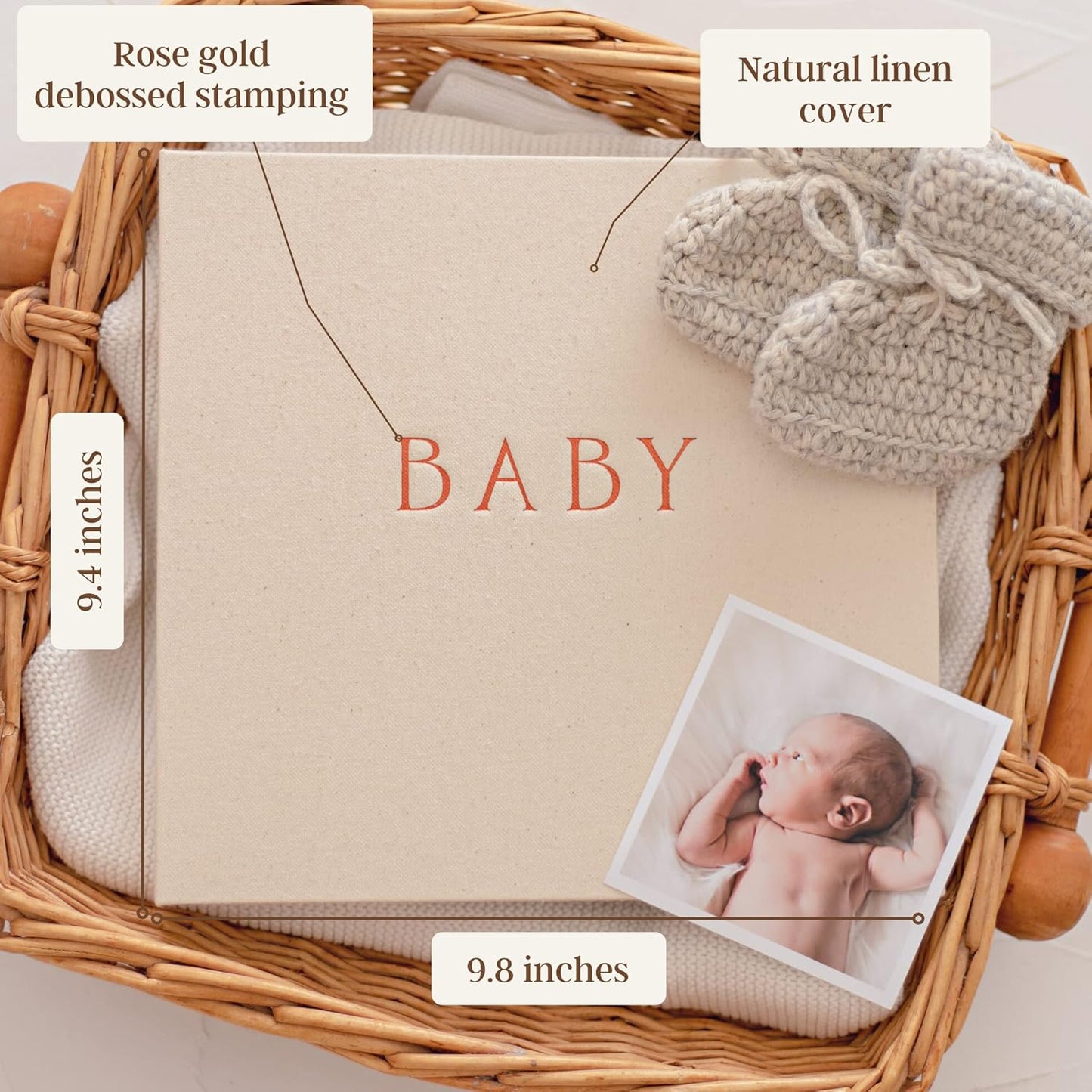 Peachly Minimalist First Year Baby Memory Book Keepsake Natural Linen Size NEW