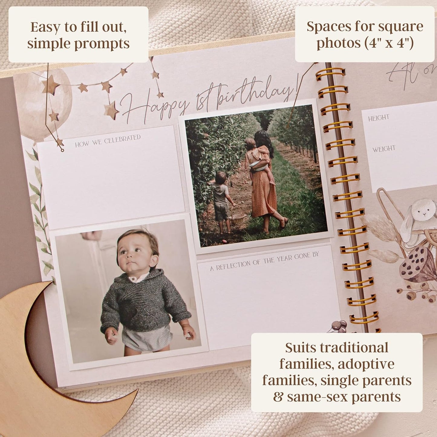 Peachly Minimalist First Year Baby Memory Book Keepsake Natural Linen Size NEW