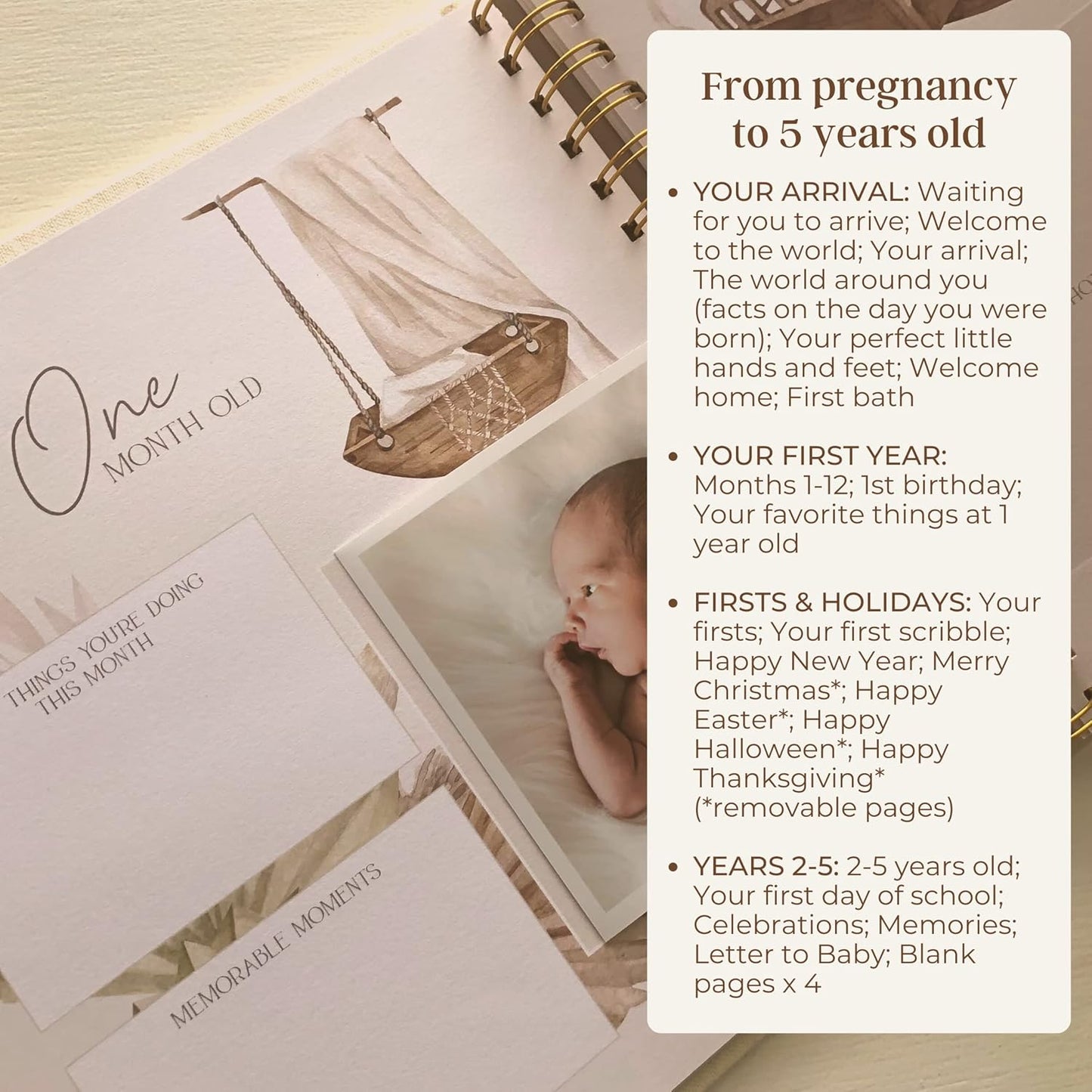 Peachly Minimalist First Year Baby Memory Book Keepsake Natural Linen Size NEW
