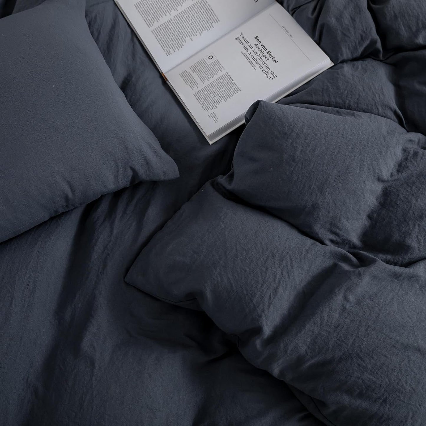 SEAYO Solid Dark Gray Washed Microfiber Duvet Cover Set, Queen Size NEW