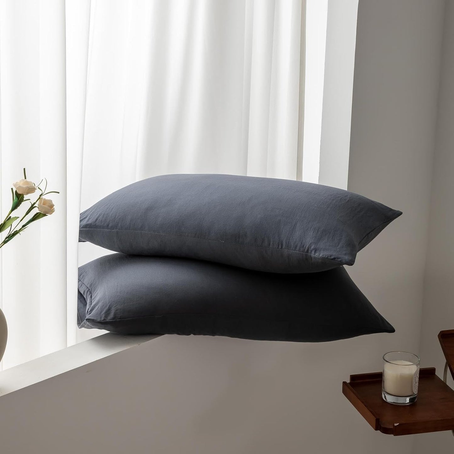 SEAYO Solid Dark Gray Washed Microfiber Duvet Cover Set, Queen Size NEW