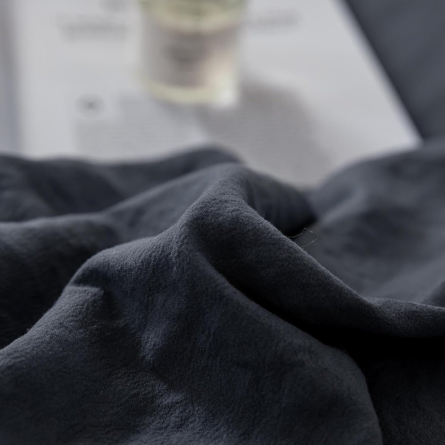 SEAYO Solid Dark Gray Washed Microfiber Duvet Cover Set, Queen Size NEW