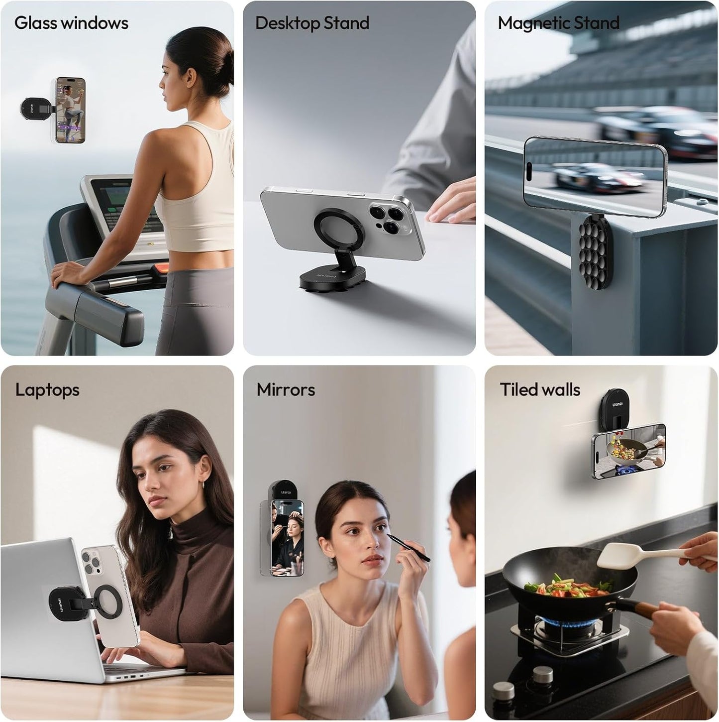 ULANZI Magnetic Adjustable Desk Phone Stand Holder Suction Mount Black NEW