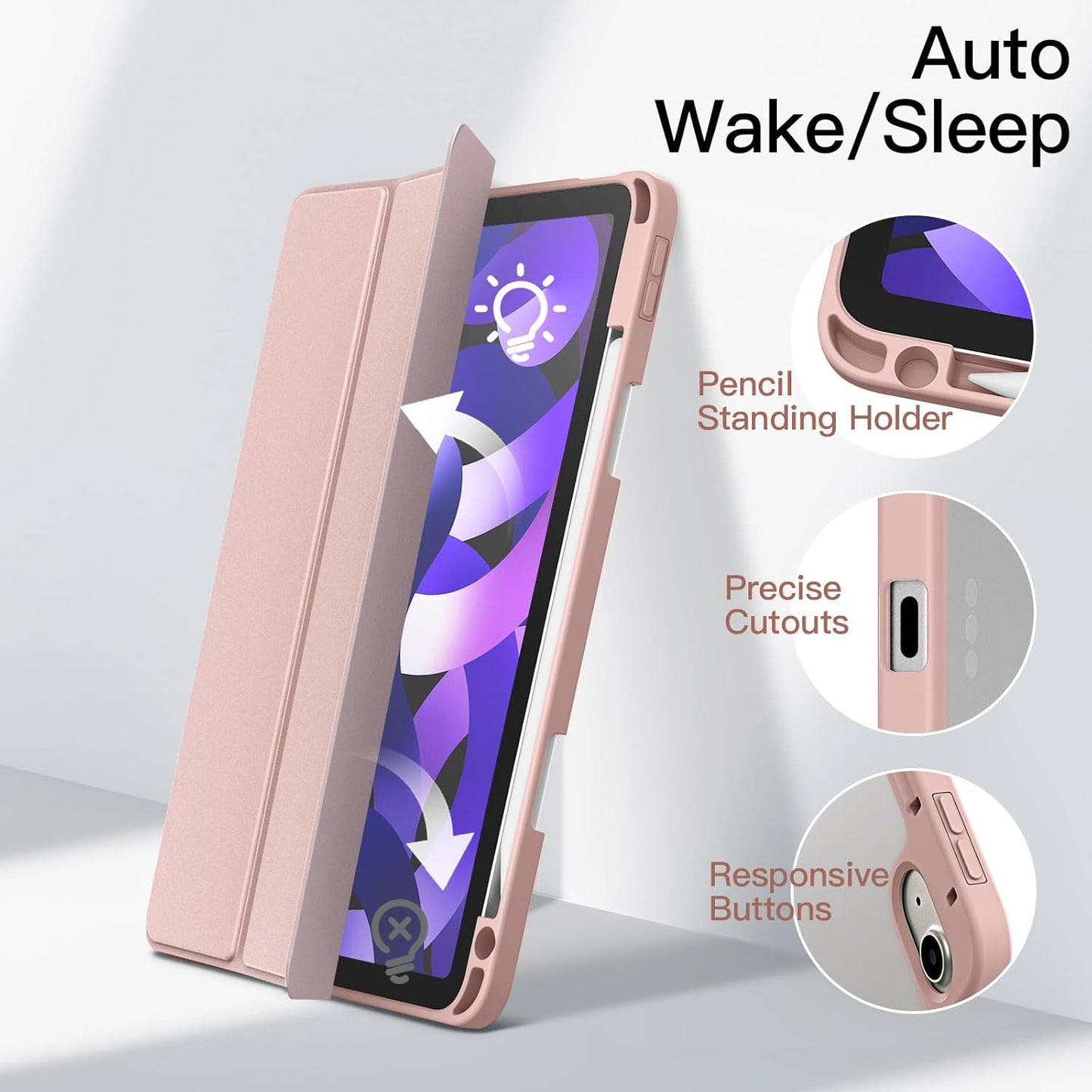 JETech Rose Gold Protective Tablet Case for iPad Air 11-Inch M3/M2/Air 5/4 NEW