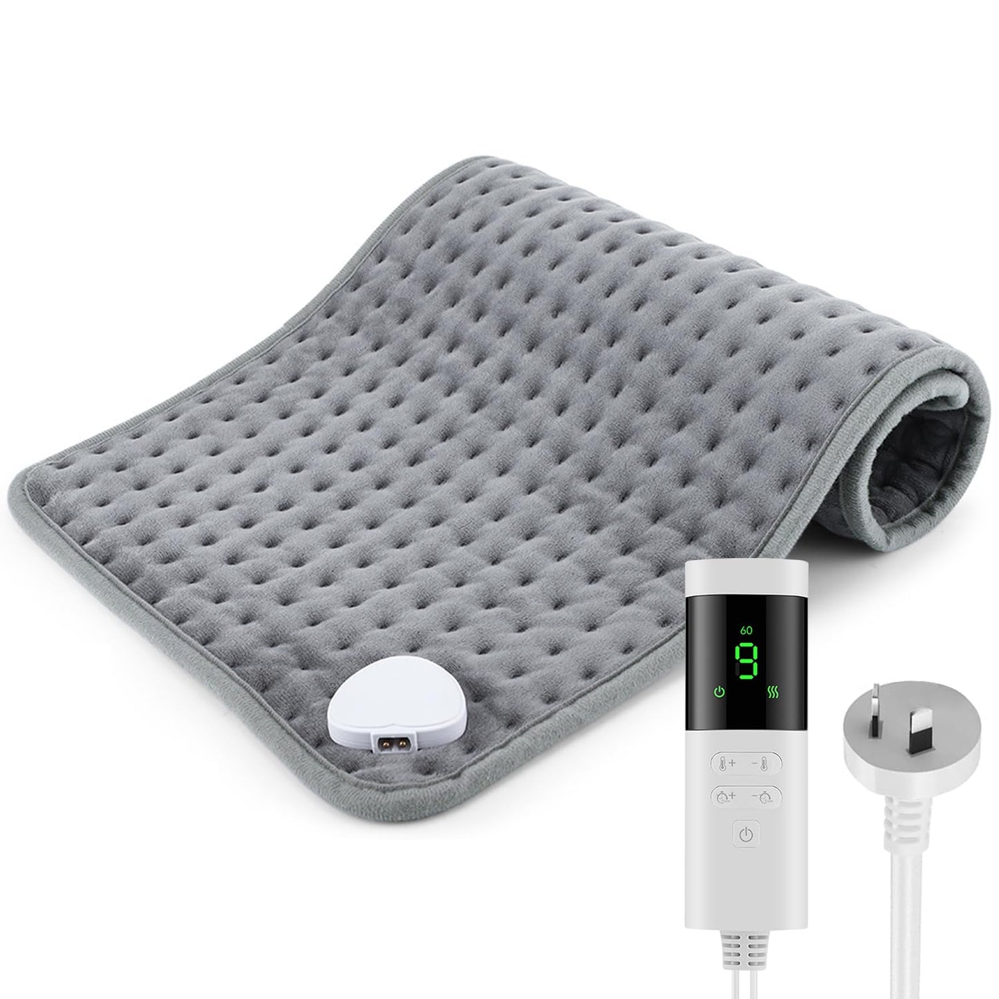 Soft Grey Electric Heating Pad for Soothing Back Pain and Muscle Stiffness NEW
