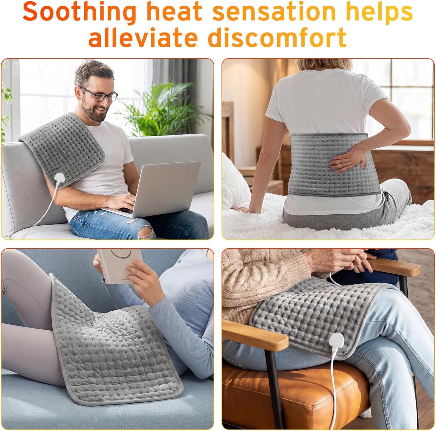 Soft Grey Electric Heating Pad for Soothing Back Pain and Muscle Stiffness NEW