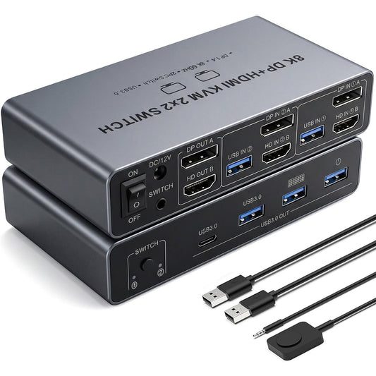 Dual Monitor 8K HDMI Displayport KVM Switch Selector Boxes for Computers DEMO