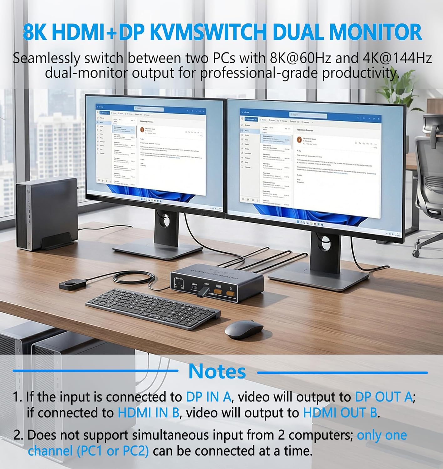 Dual Monitor 8K HDMI Displayport KVM Switch Selector Boxes for Computers DEMO