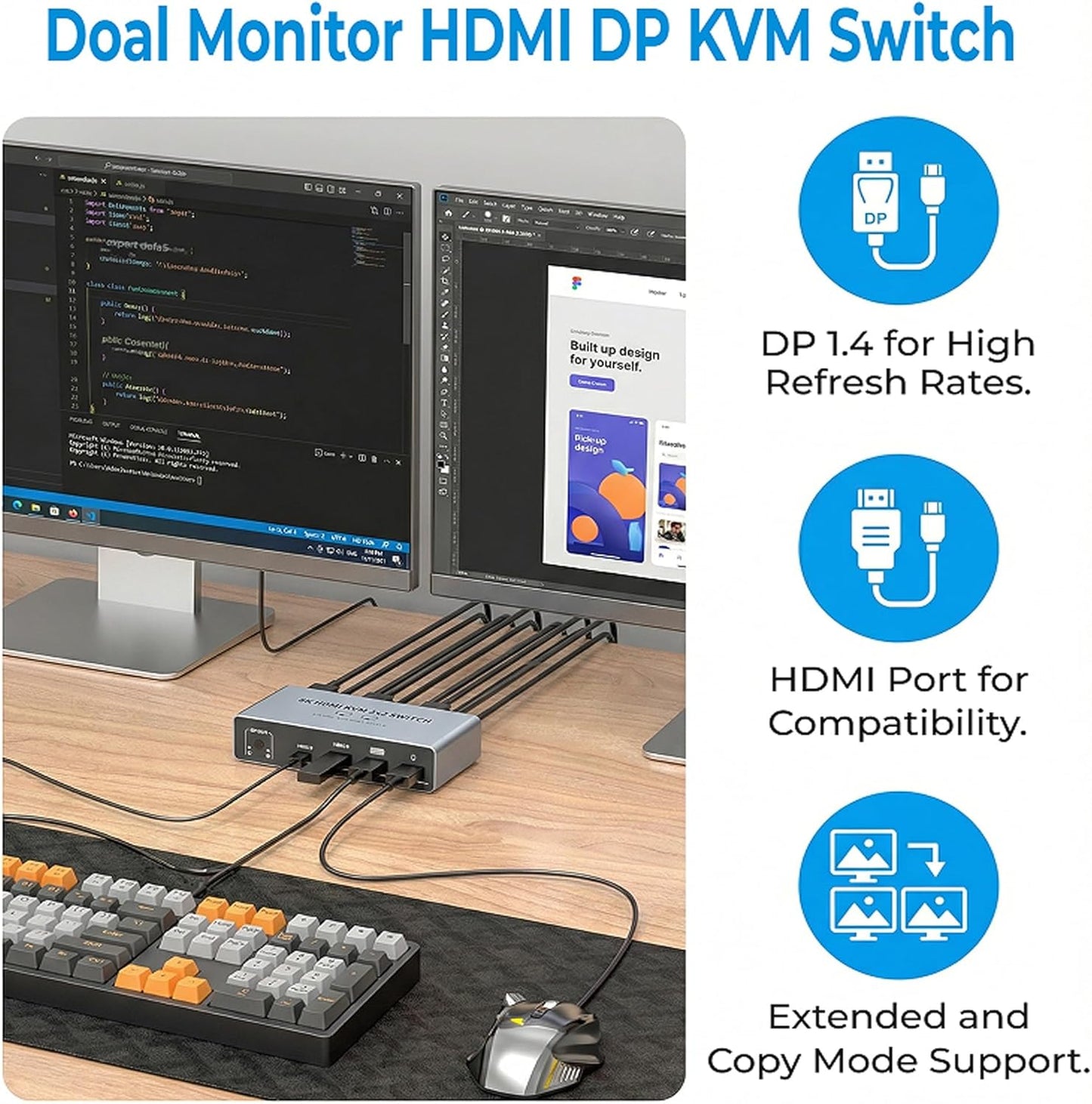 Dual Monitor 8K HDMI Displayport KVM Switch Selector Boxes for Computers DEMO