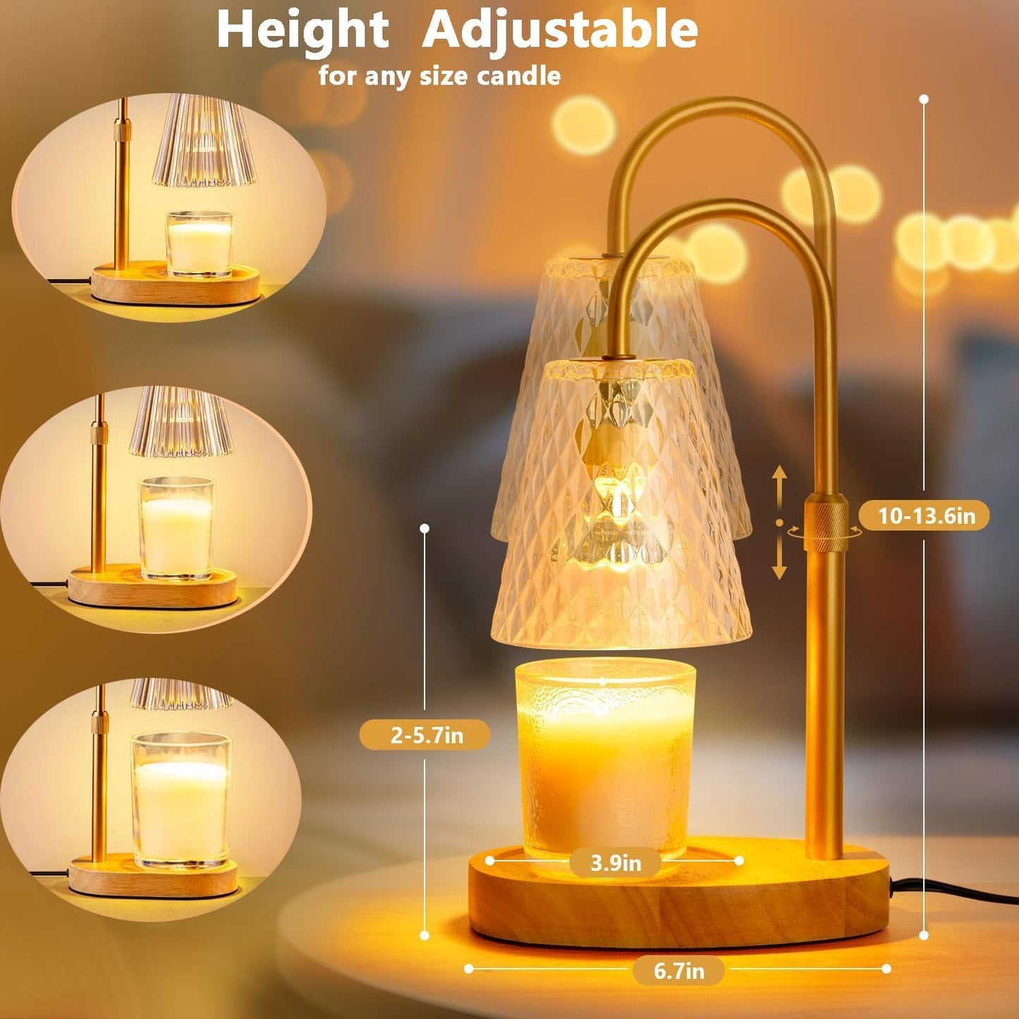 Adjustable Gold Wax Melt Warmer with Timer and Dimmer for Candle Lighting DEMO
