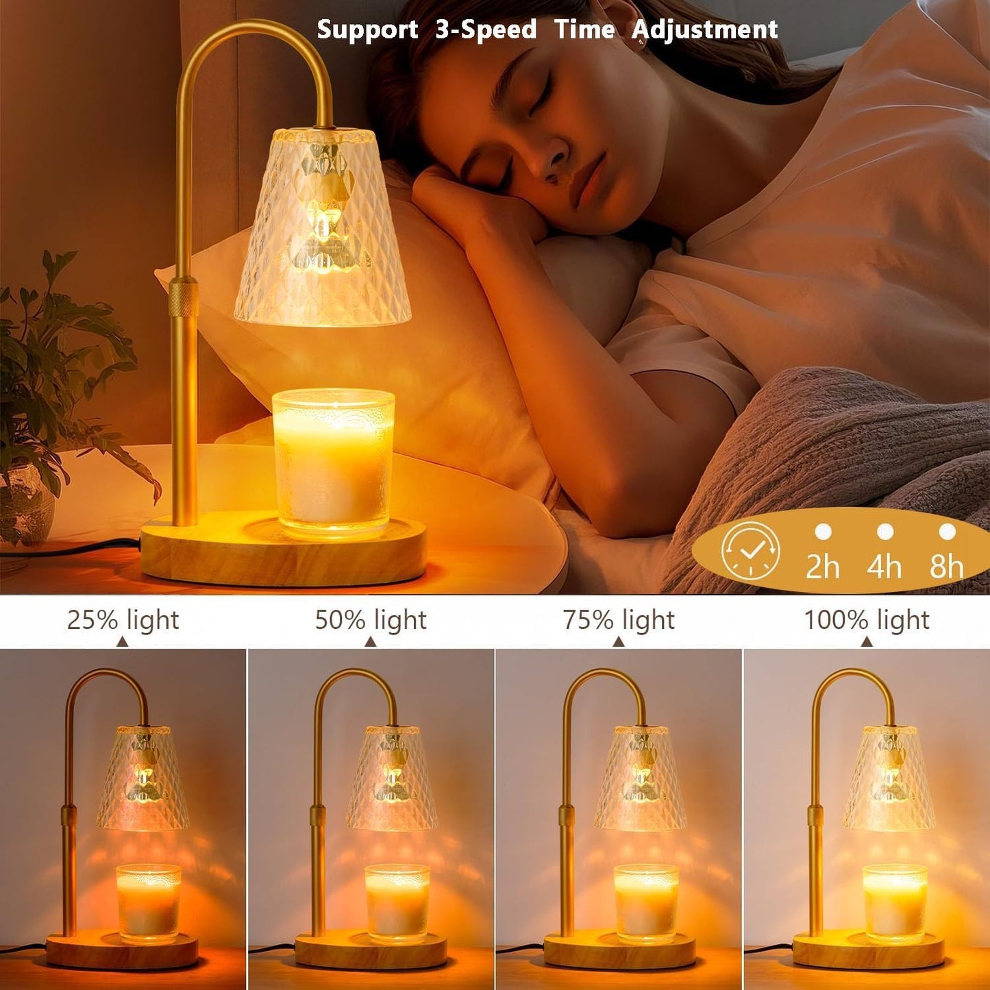 Adjustable Gold Wax Melt Warmer with Timer and Dimmer for Candle Lighting DEMO