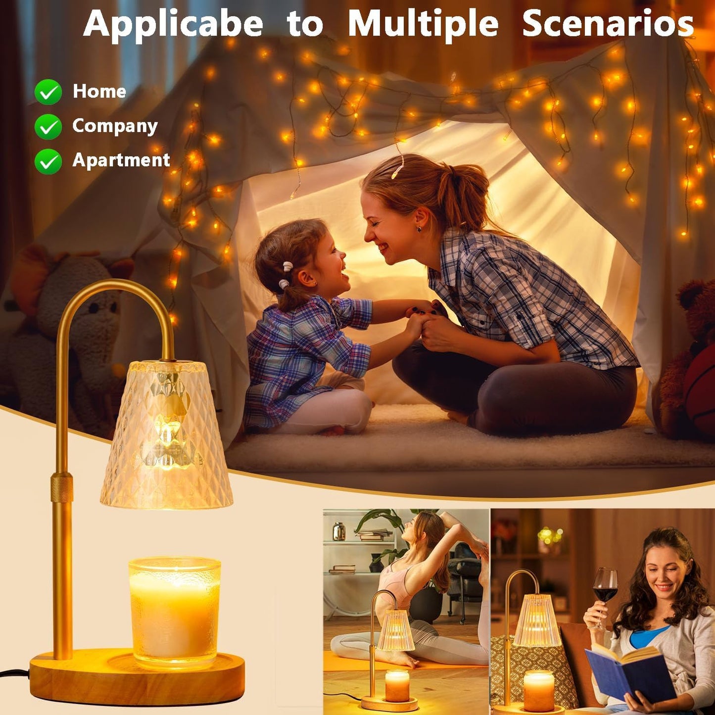 Adjustable Gold Wax Melt Warmer with Timer and Dimmer for Candle Lighting DEMO
