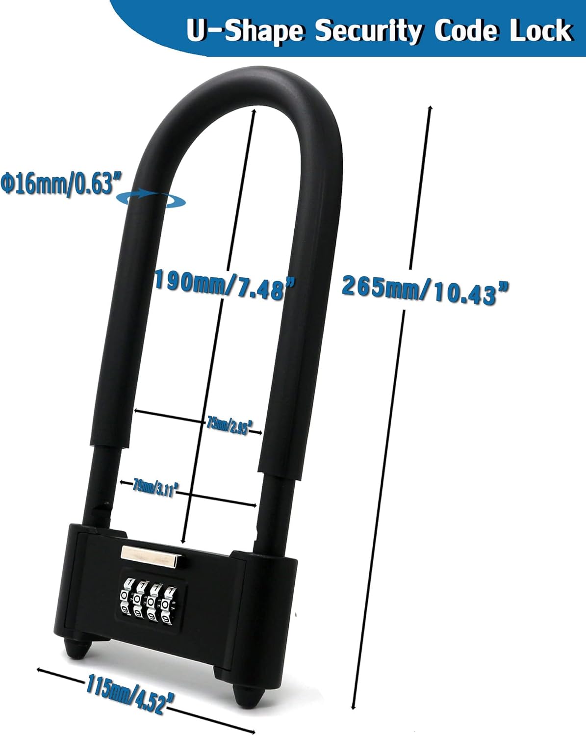 Heavy Duty Large Combination Padlock 10.43x4.52 Inch Secure Black Lock Size NEW