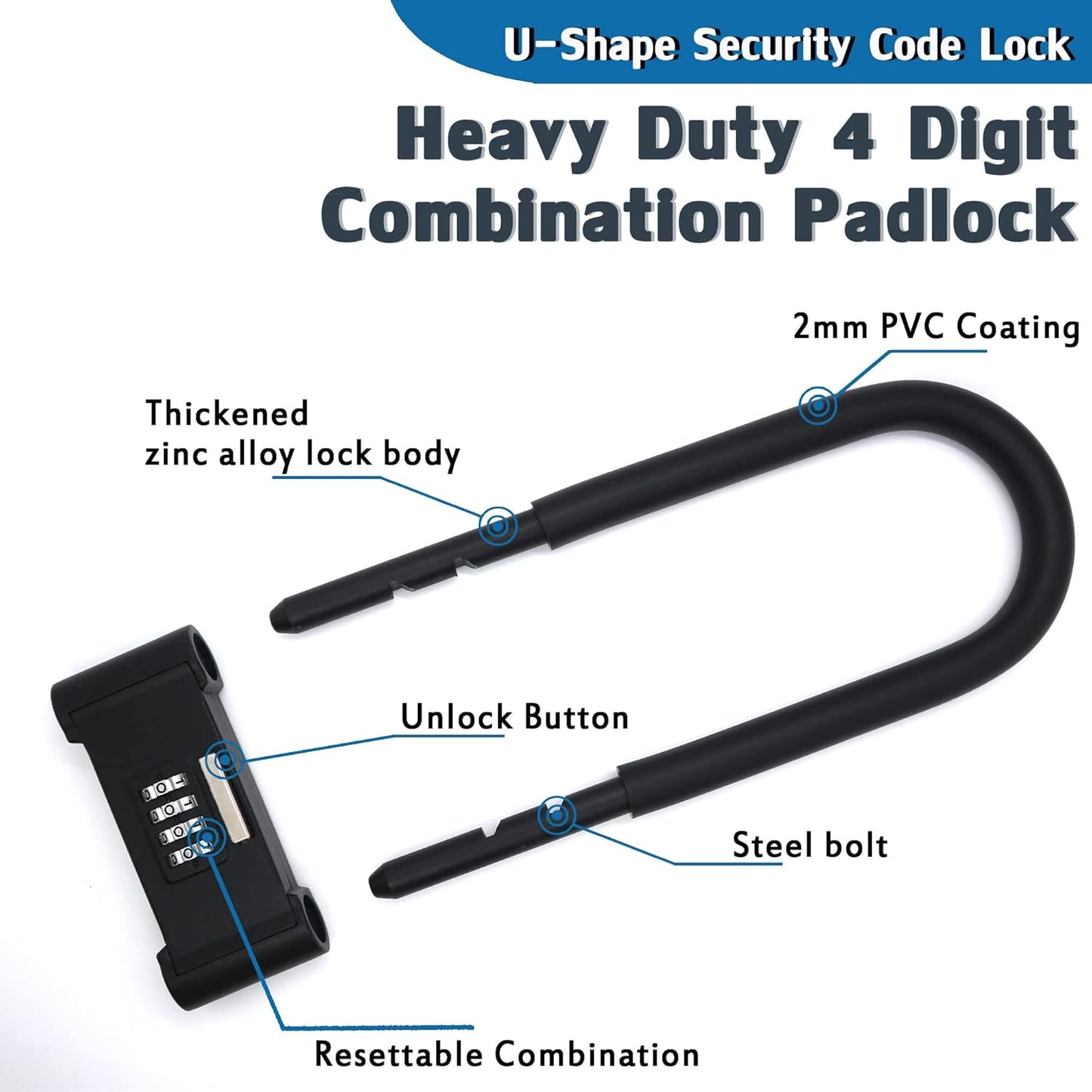 Heavy Duty Large Combination Padlock 10.43x4.52 Inch Secure Black Lock Size NEW