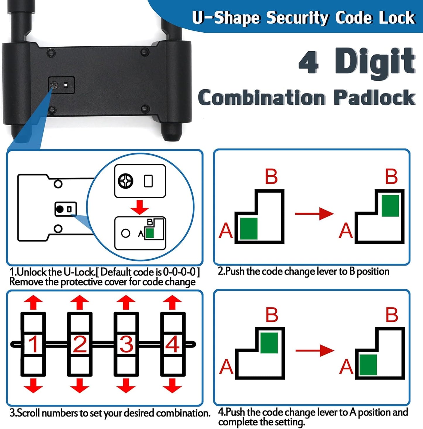 Heavy Duty Large Combination Padlock 10.43x4.52 Inch Secure Black Lock Size NEW