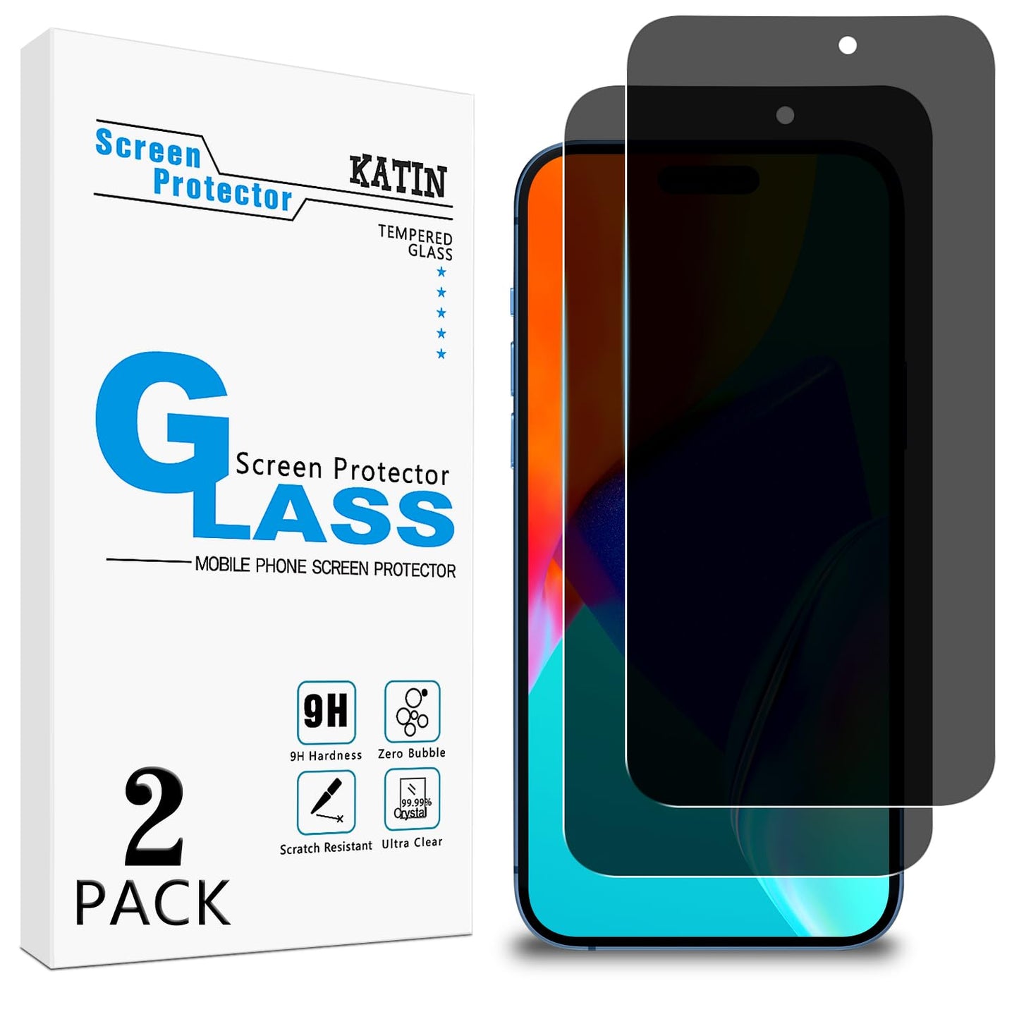 KATIN iPhone 16 Pro Max Anti-Spy Tempered Glass Screen Protector Black Size NEW