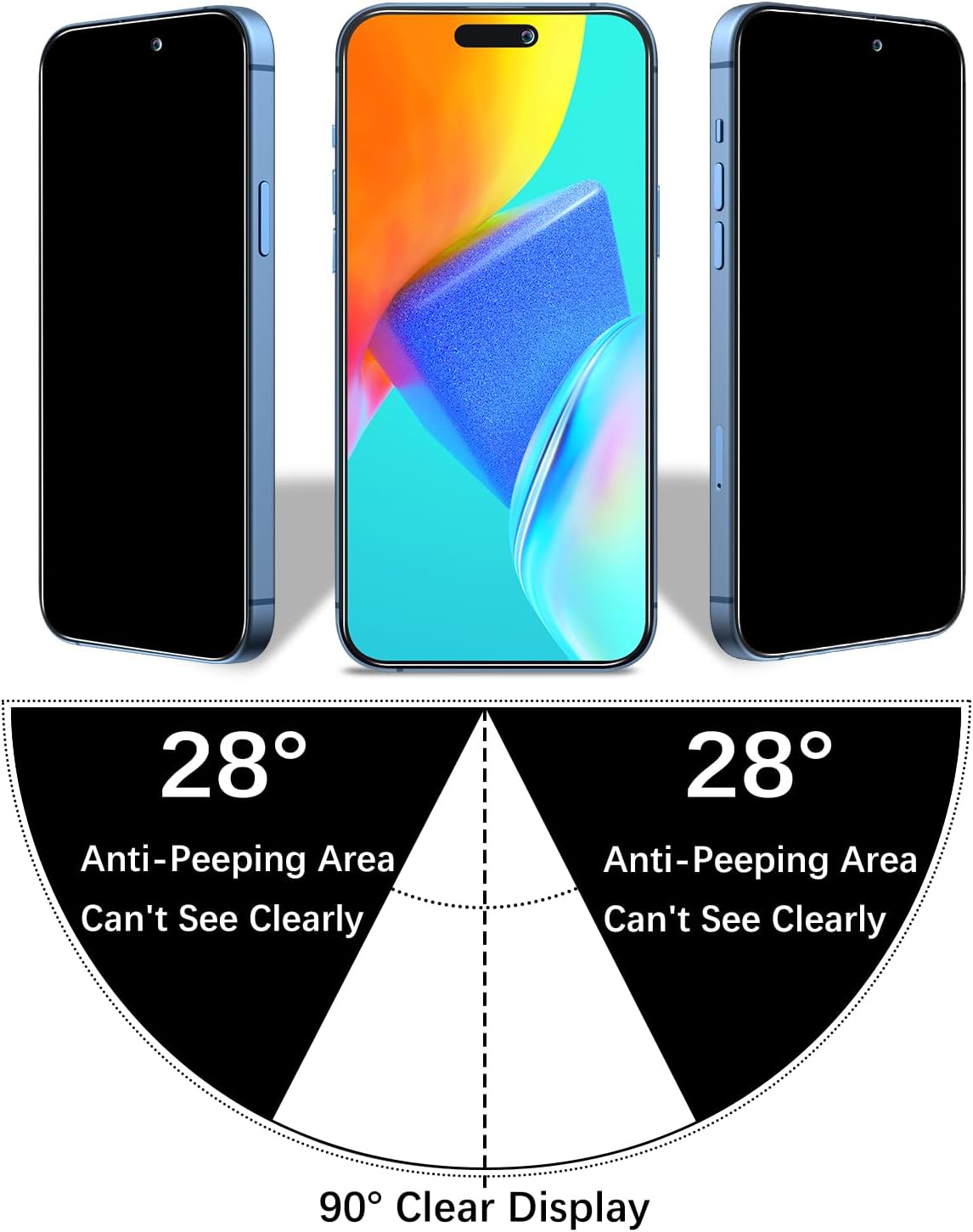 KATIN iPhone 16 Pro Max Anti-Spy Tempered Glass Screen Protector Black Size NEW