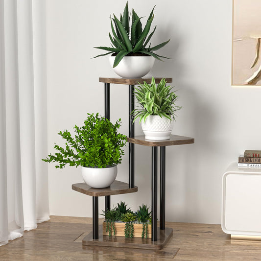 Shining Plant Stand Flower Pot Holder Shelves Rack Engineered Wood Brown NEW