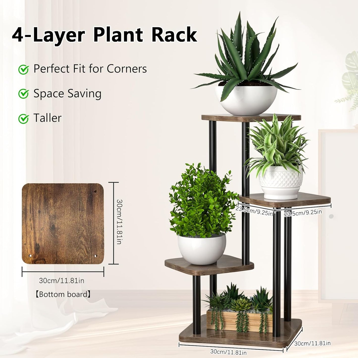 Shining Plant Stand Flower Pot Holder Shelves Rack Engineered Wood Brown NEW
