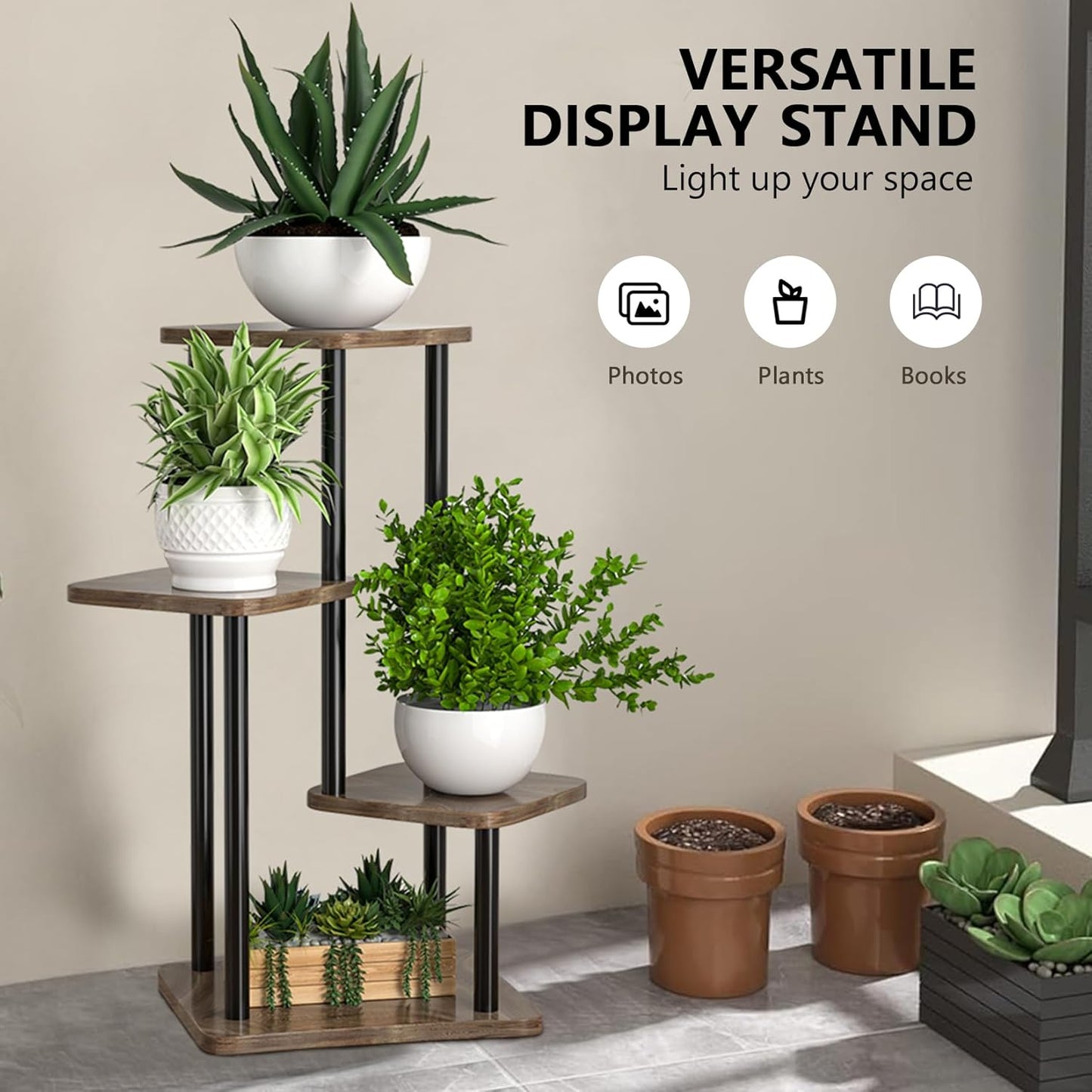 Shining Plant Stand Flower Pot Holder Shelves Rack Engineered Wood Brown NEW