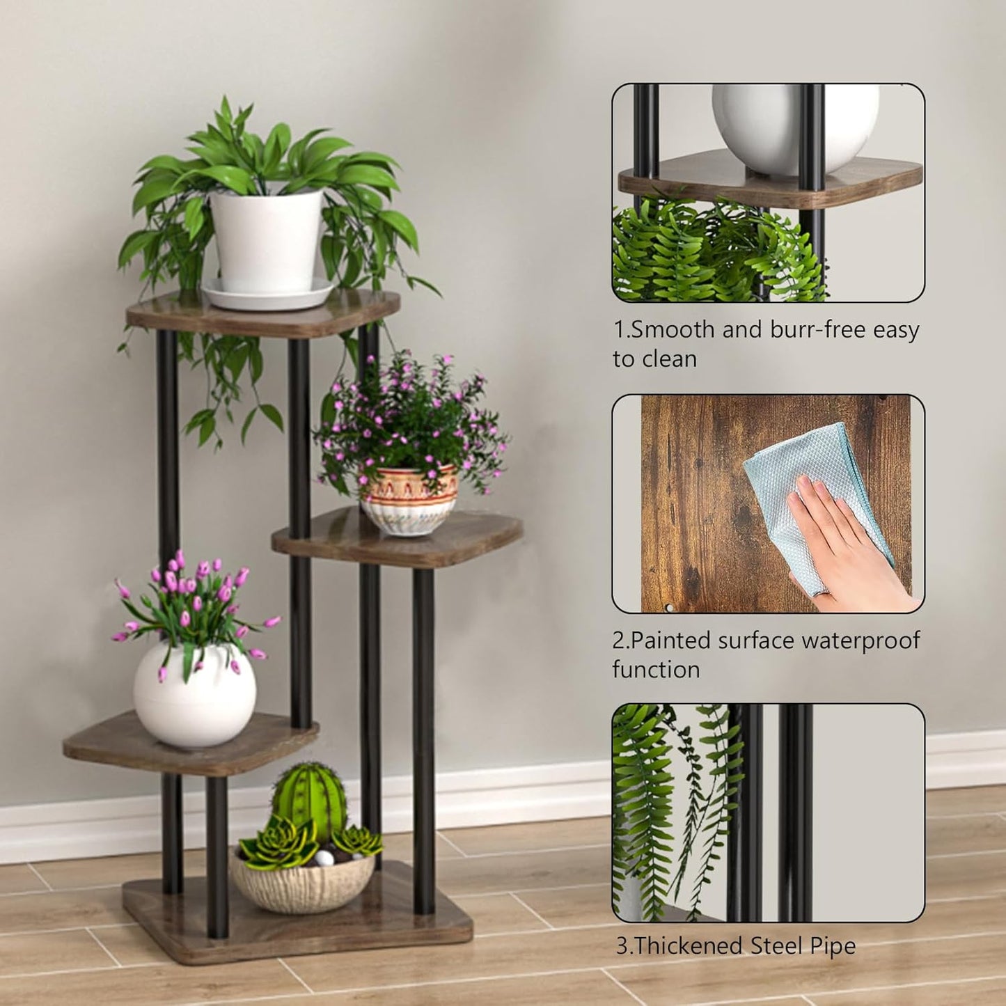 Shining Plant Stand Flower Pot Holder Shelves Rack Engineered Wood Brown NEW