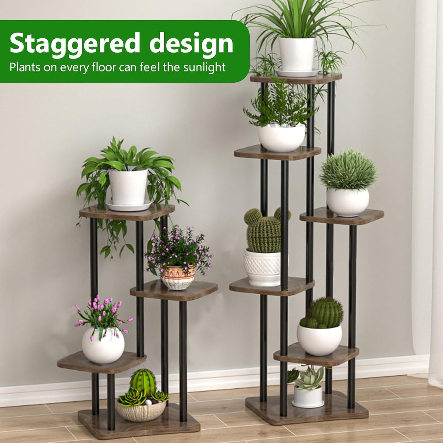Shining Plant Stand Flower Pot Holder Shelves Rack Engineered Wood Brown NEW