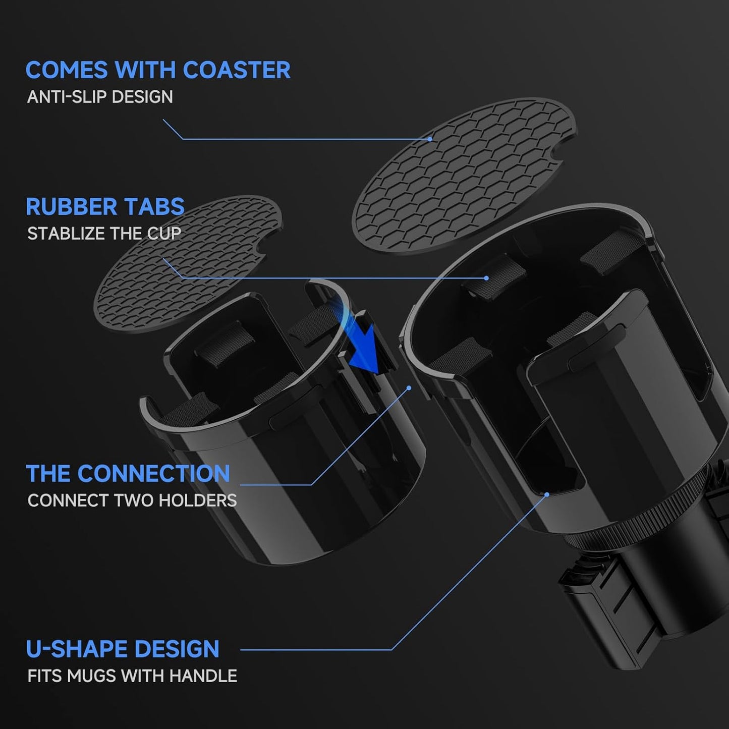 Versatile 2-in-1 Car Cup Holder Expander Adapter for Drinks Holders in Black -