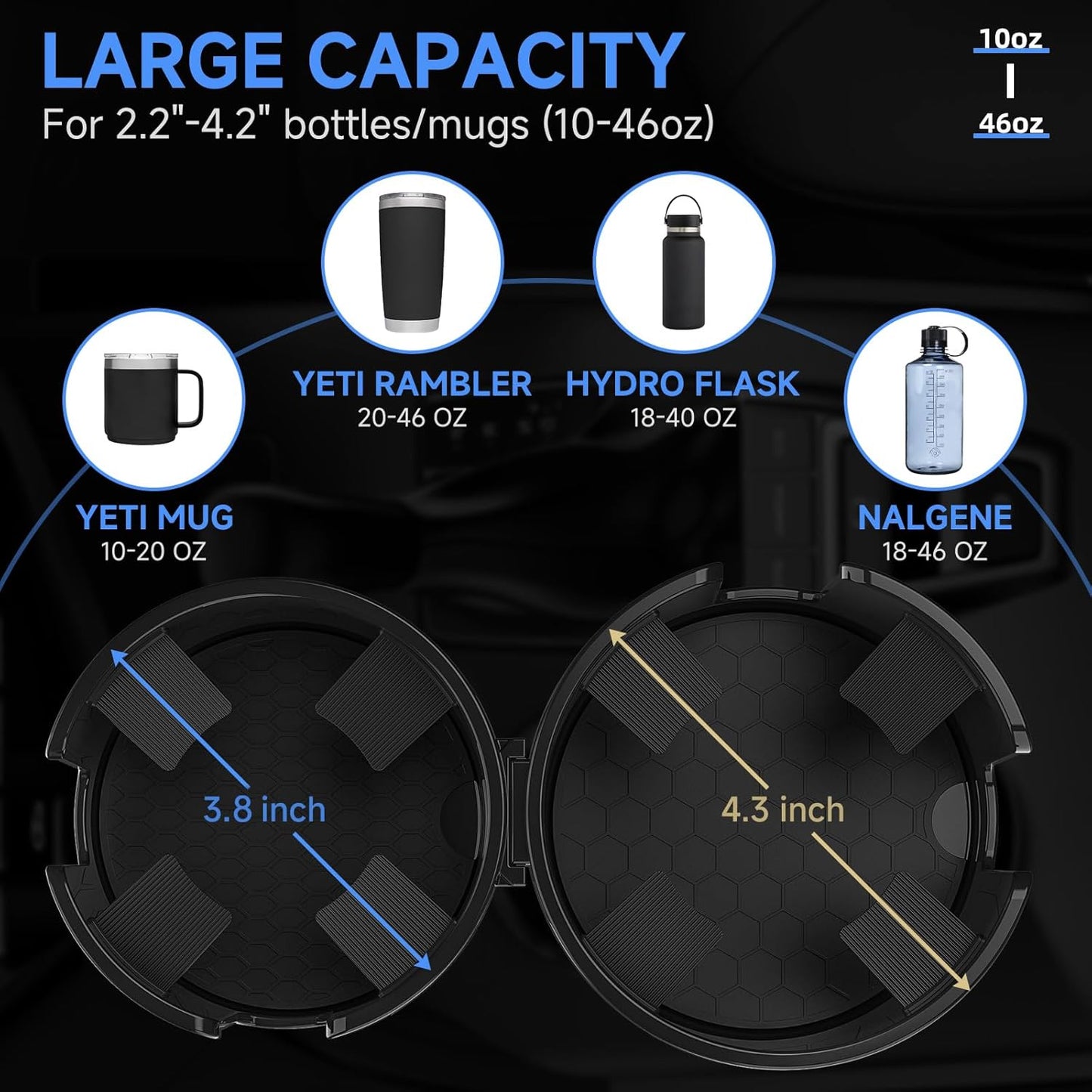 Versatile 2-in-1 Car Cup Holder Expander Adapter for Drinks Holders in Black -